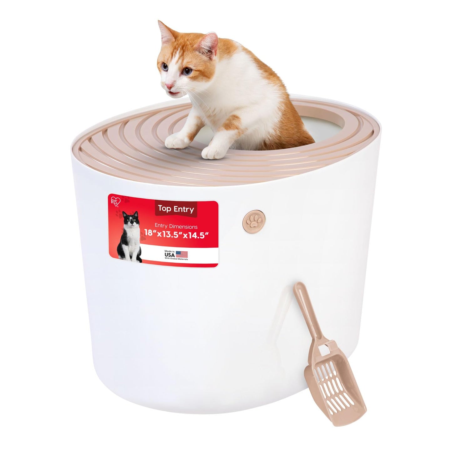 IRIS USA Top Entry Cat Litter Box with Cat Litter Scoop - Large - White