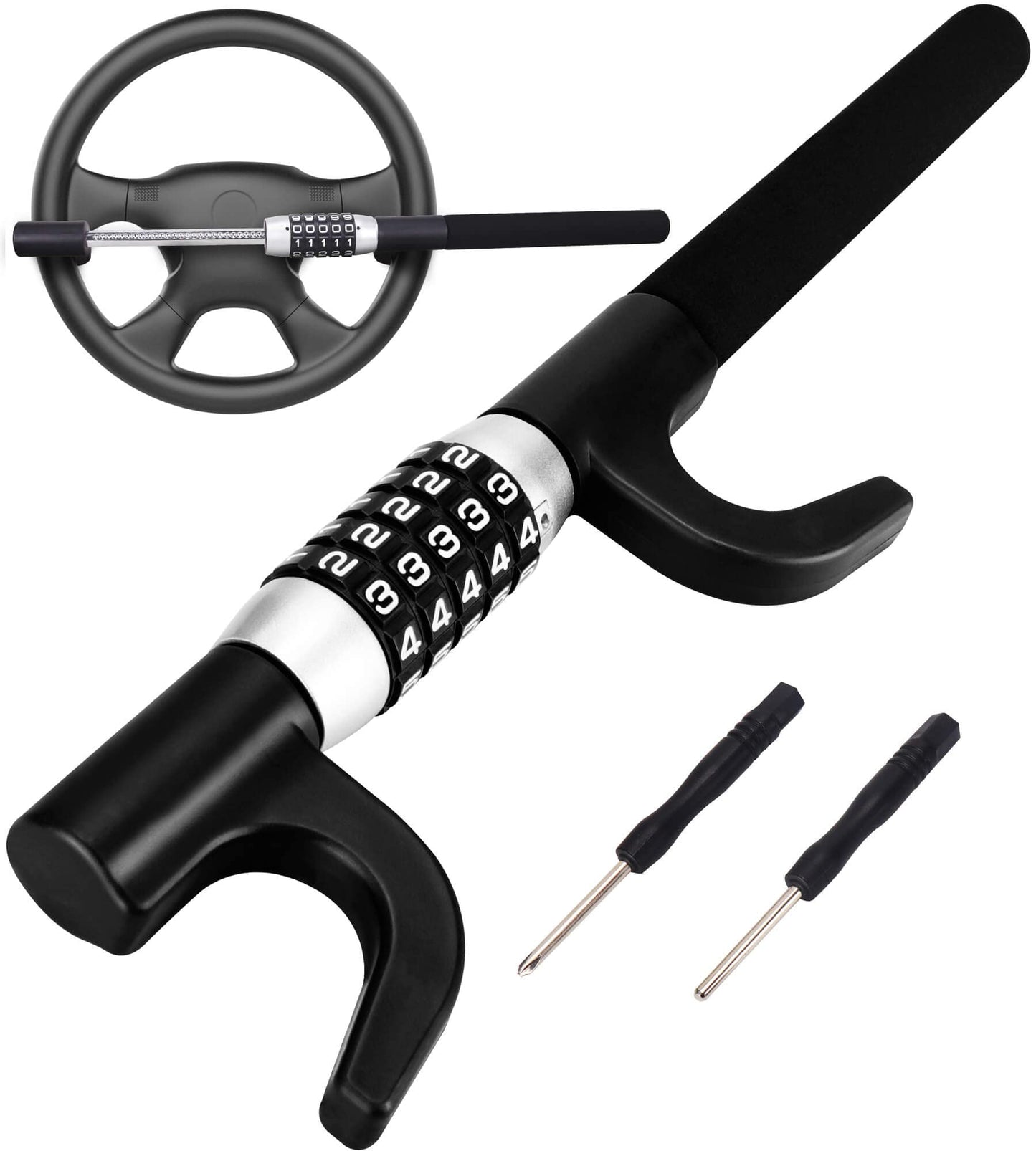 Tevlaphee Steering Wheel Lock, Car Lock Anti Theft Keyless Extendable Retractable Password 5 Coded Combination Lock, Heavy Duty Universal Fit (Black)