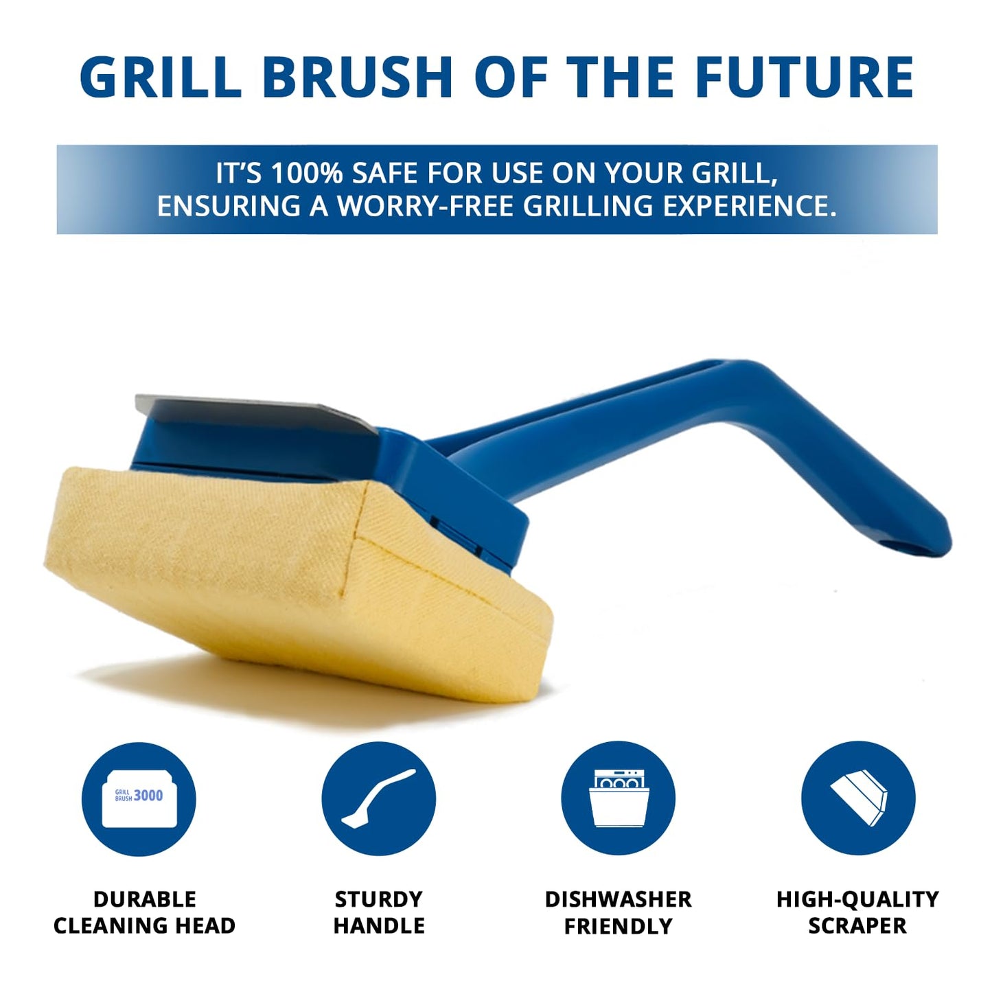 Grill Rescue BBQ Replaceable Scraper Cleaning Head, Bristle Free - Safe, Durable and Unique Scraper Tools for Cast Iron or Stainless-Steel Grates, Barbecue Cleaner (GB3000)