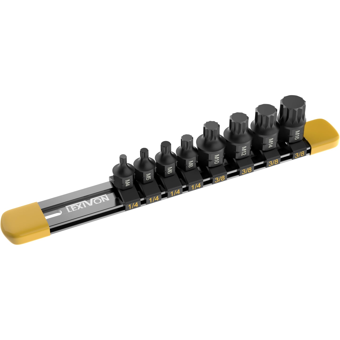 LEXIVON Triple Square Bit Socket Set, Dual Drive Super Short XZN, Premium S2 Alloy Steel, 8-Piece M4~M16 | Aluminum Storage Rail (LX-145S)