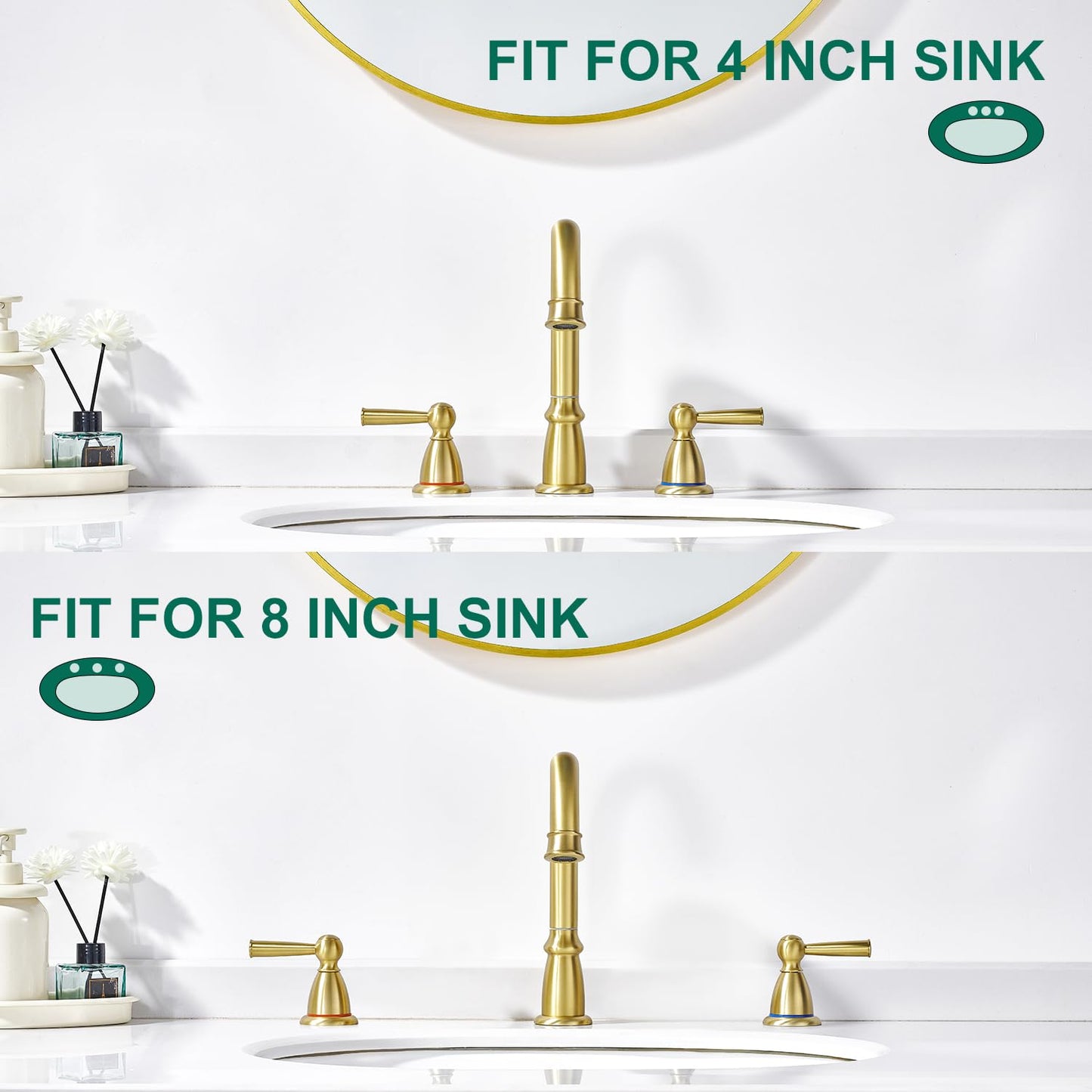 CREA Bathroom Sink Faucet, 2-Handle 3 Hole Bathroom Sink Faucet, Fit for 4inch and 8inch Sink with Pop UP Drain Stopper, Brushed Gold