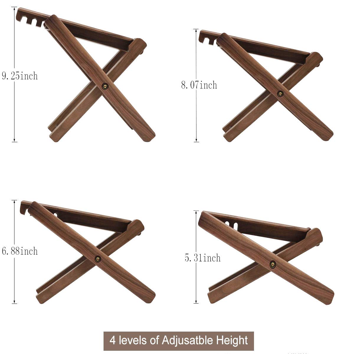 Guitar Foot Stool Black Walnut Solid Wood Guitar Pedal Guitar Foot Rest Stool Pedal 4-Level Adjustable Folding Wood Footstool Pedal