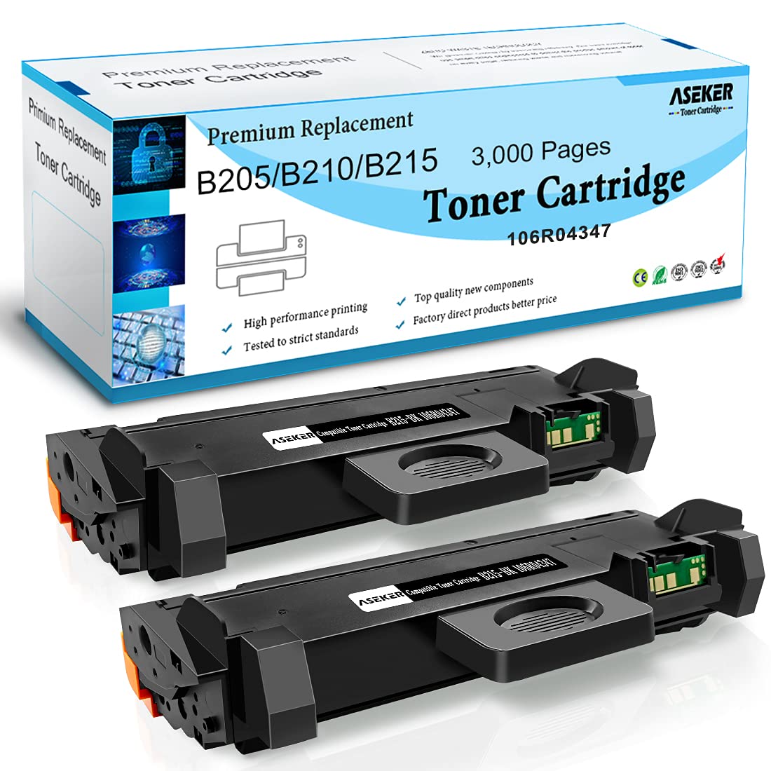 Compatible B205 B210 B215 Toner Cartridge for Xerox B210 B210DNI B205 B205DNI B205MFP B215 B215DNI B215MFP Printer 3000 Pages 106R04347 (Black, 2-Pack)