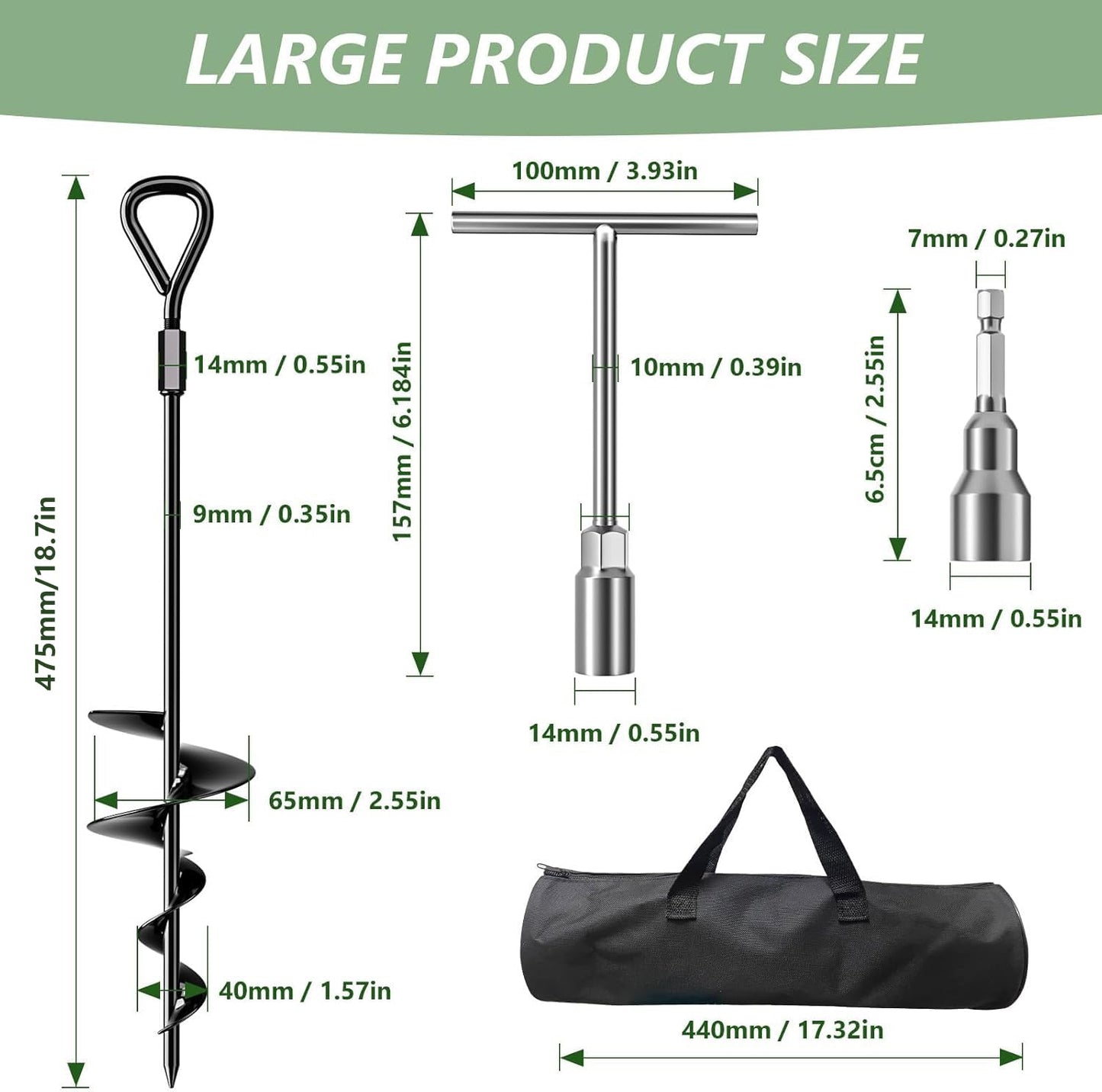 Phopich 6 Pack 18" Long Ground Anchor, Heavy Duty Earth Anchors 18 inch Ground Anchors Screw in Kit with T-Handle Hex Wrench for Camping Tent, Swing Sets, Securing Animals, Sheds, Trampoline