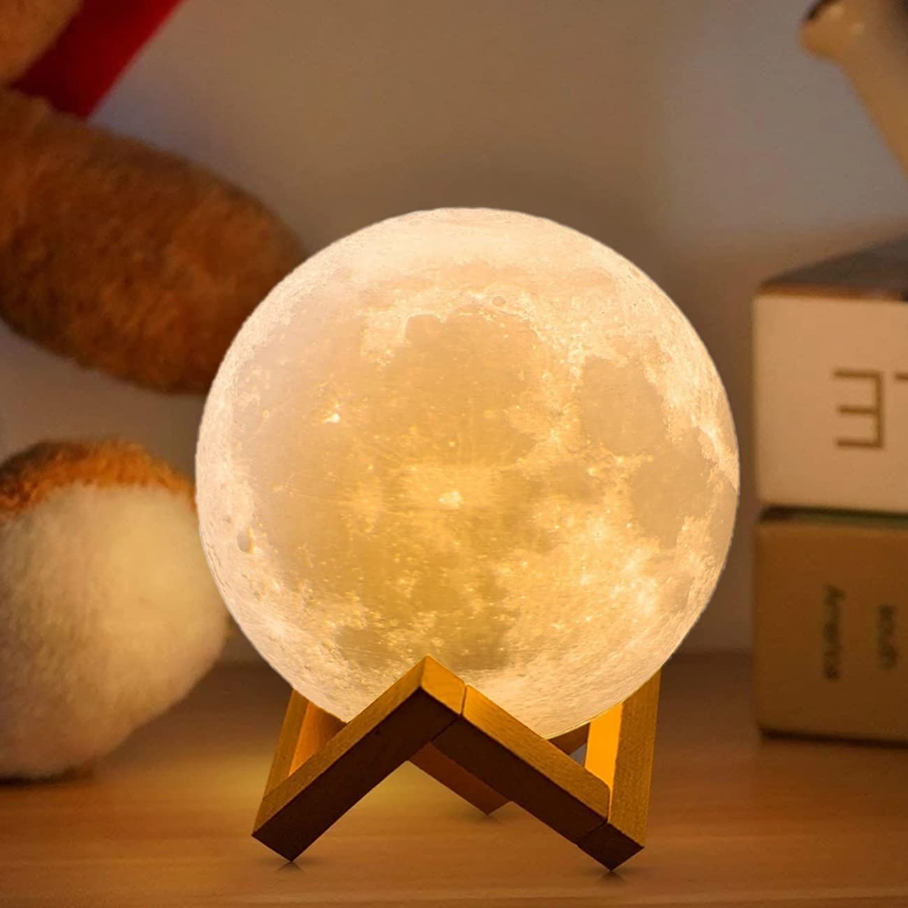 CPLA Moon Lamp Upgrade 128 Colors, 7.1inch/ 18cm 3D Night Light Wooden Stand & Remote/Touch Control and USB Rechargeable, Gifts for Women Girls Boys Girlfriend Birthday