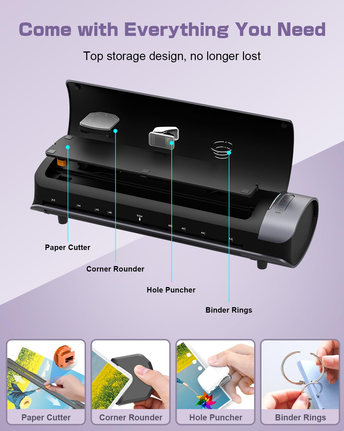 Laminator Machine with 30 Laminating Sheets, A3/A4/A5/A6 Laminating Machine 60s Warm-Up for Teacher Personal, 9 in 1 Cold Thermal Laminator No Jam, 13 Inch Laminate Machine for Home School Use