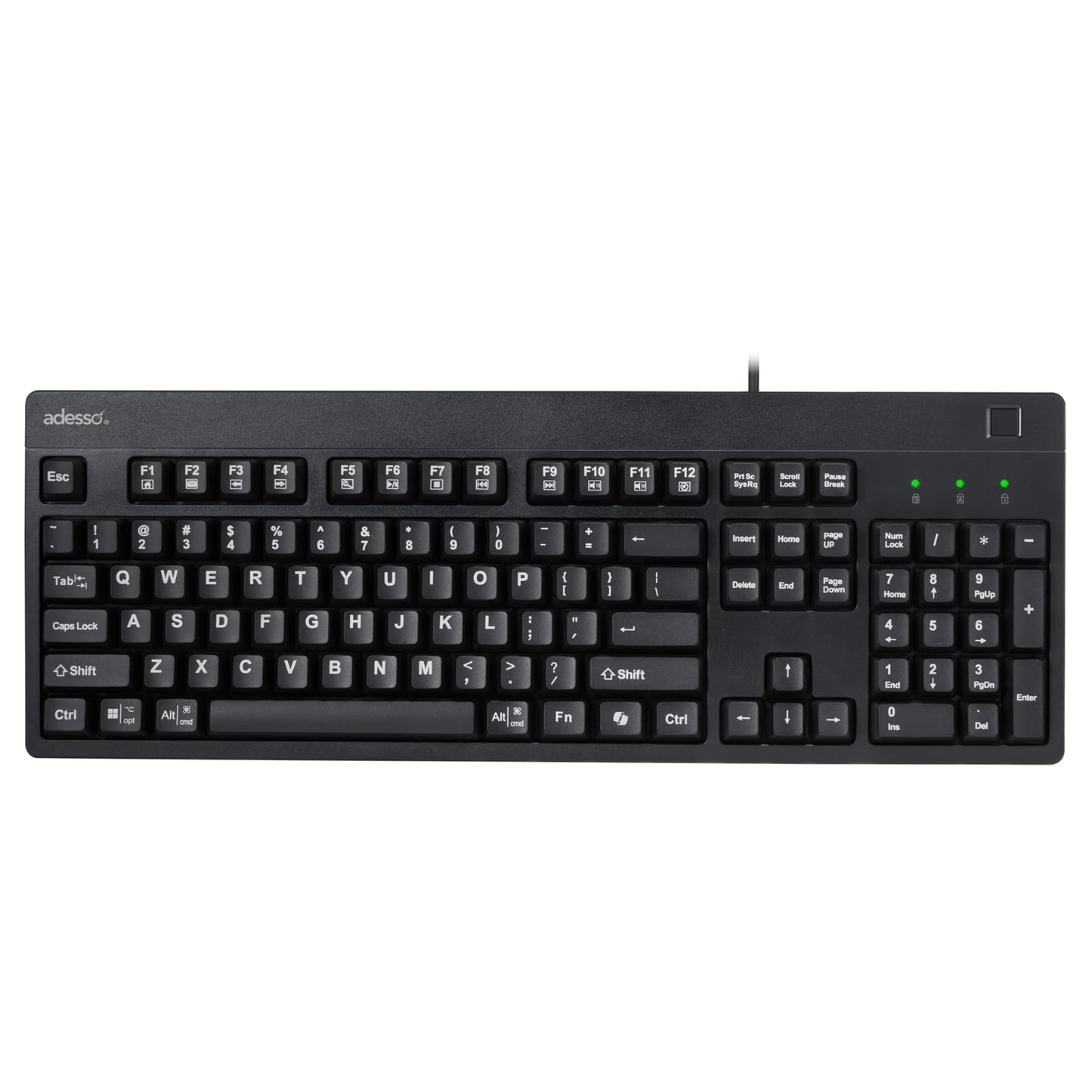 Adesso TAA Compliant Fingerprint Keyboard with AES 256 Encryption USB Wired Full Size 104 Key Layout Windows Hello Compatible Made in Taiwan for Government Business Education AKB-630FB-TAA