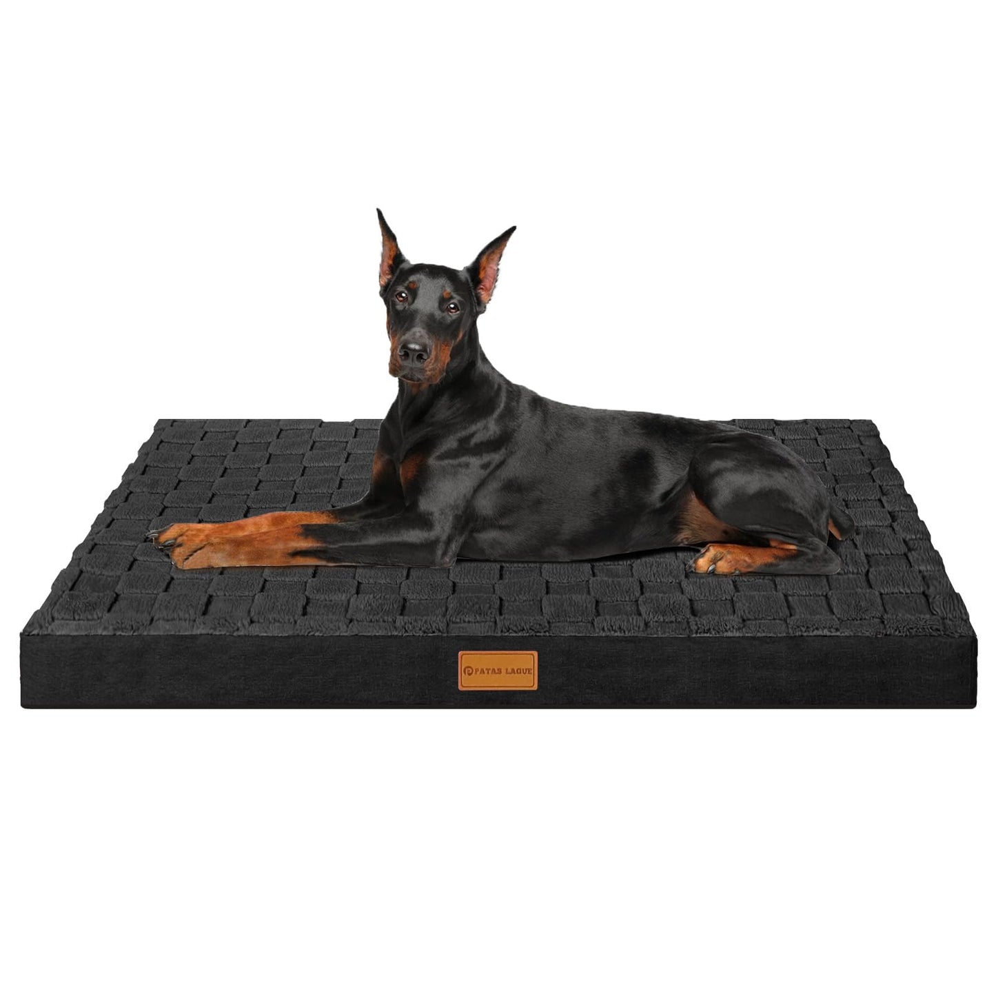 Patas Lague Orthopedic Jumbo Dog Bed for Extra Large Dogs 142x102cm, Waterproof Soft Warm Comfortable Egg Crate Foam Jumbo Pet Beds Mat with Removable Washable Cover and Nonskid Bottom, Black