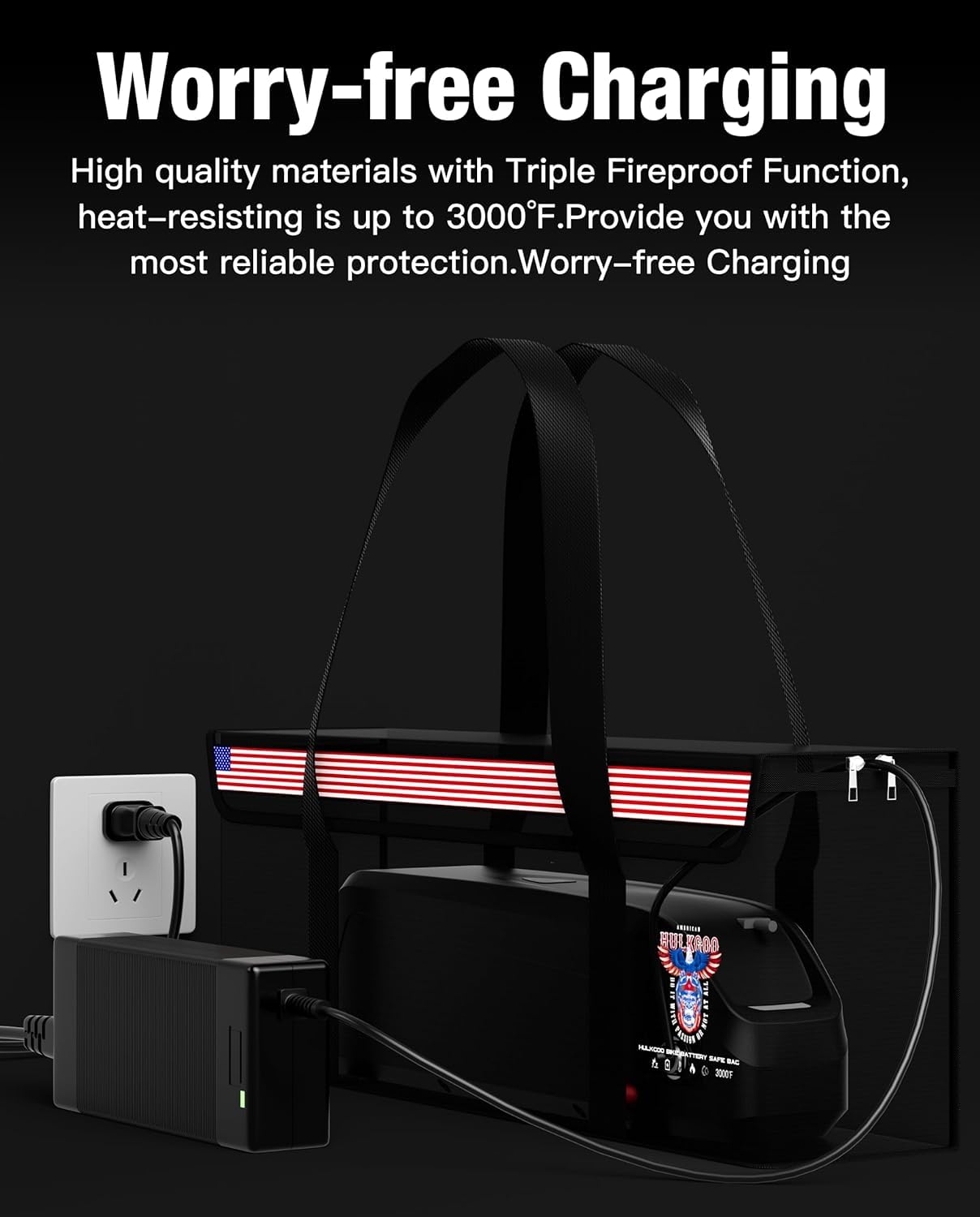 HulkGoo Ebike Battery Bag Fireproof Battery Safe Bag Explosion-Proof Waterproof Lipo Battery Storage Box Lithium Battery Guard Safe Case(19.3 * 4.3 * 7inch), 2-Pack