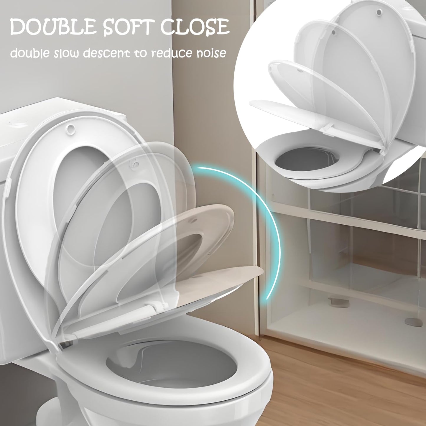 Aünsffer Potty Training Toilet Seat Round 2 in 1, Family Toilet Seat with Built-in Child Seat, Soft Close + Quick Release, Quiet and Easy Clean, Upgraded Plastic, White
