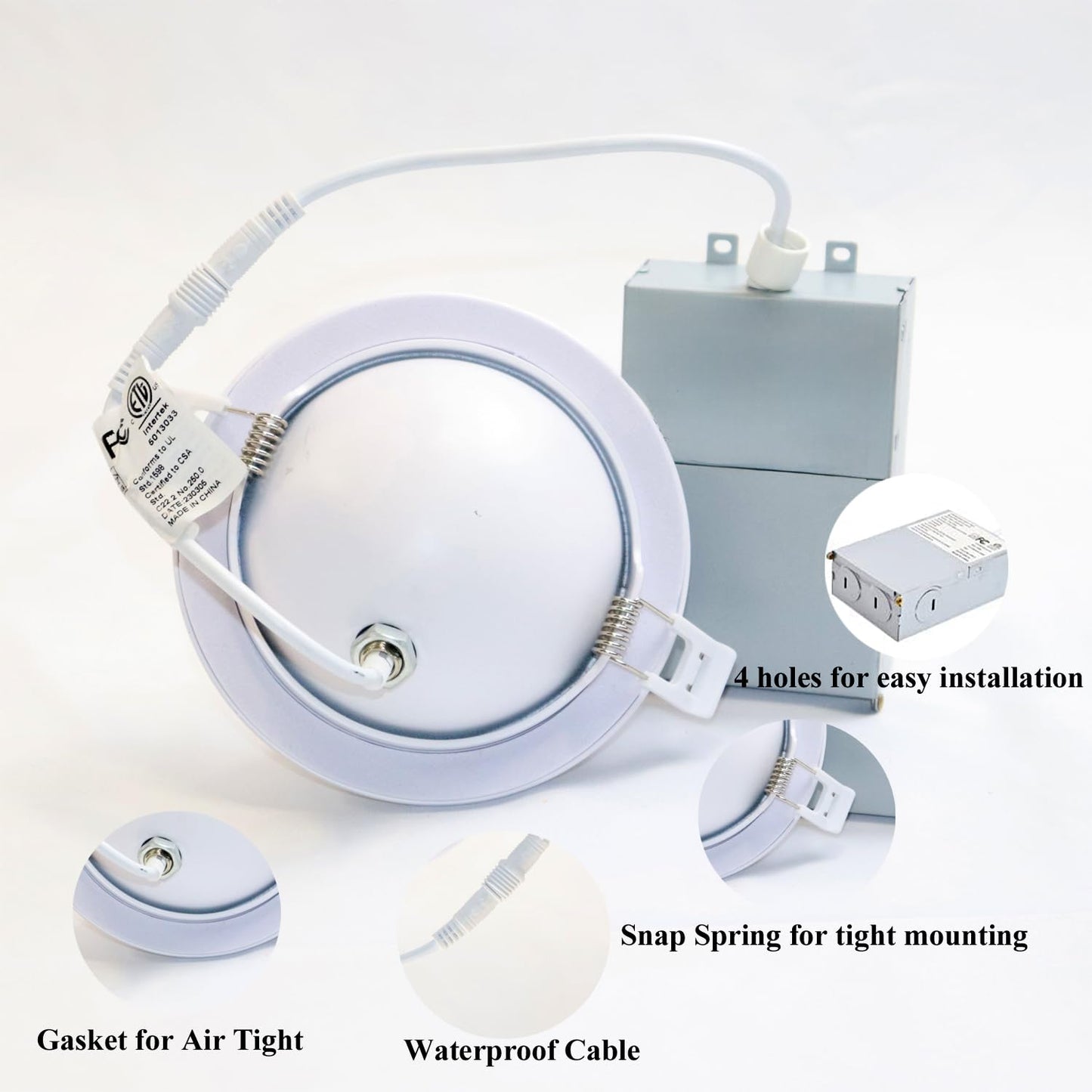 CSACCT LIGHT Ultra Thin 4 Inch Gimbal LED Recessed Pot Lights, 9W 900LM Dimmable, 3000K 4000K 5000K Selectable, IC Rated with Junction Box, ETL Listed, 6 Pack