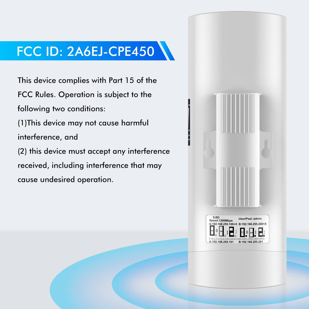 UeeVii WiFi Bridge Outdoor : 5.8G Point to Point Wireless Bridge CPE450 Plug and Play for Network Extend, 3KM Long Range CPE, IP65 Waterproof, Ideal for Starlink, Security Camera/Barn/Shop/Garage