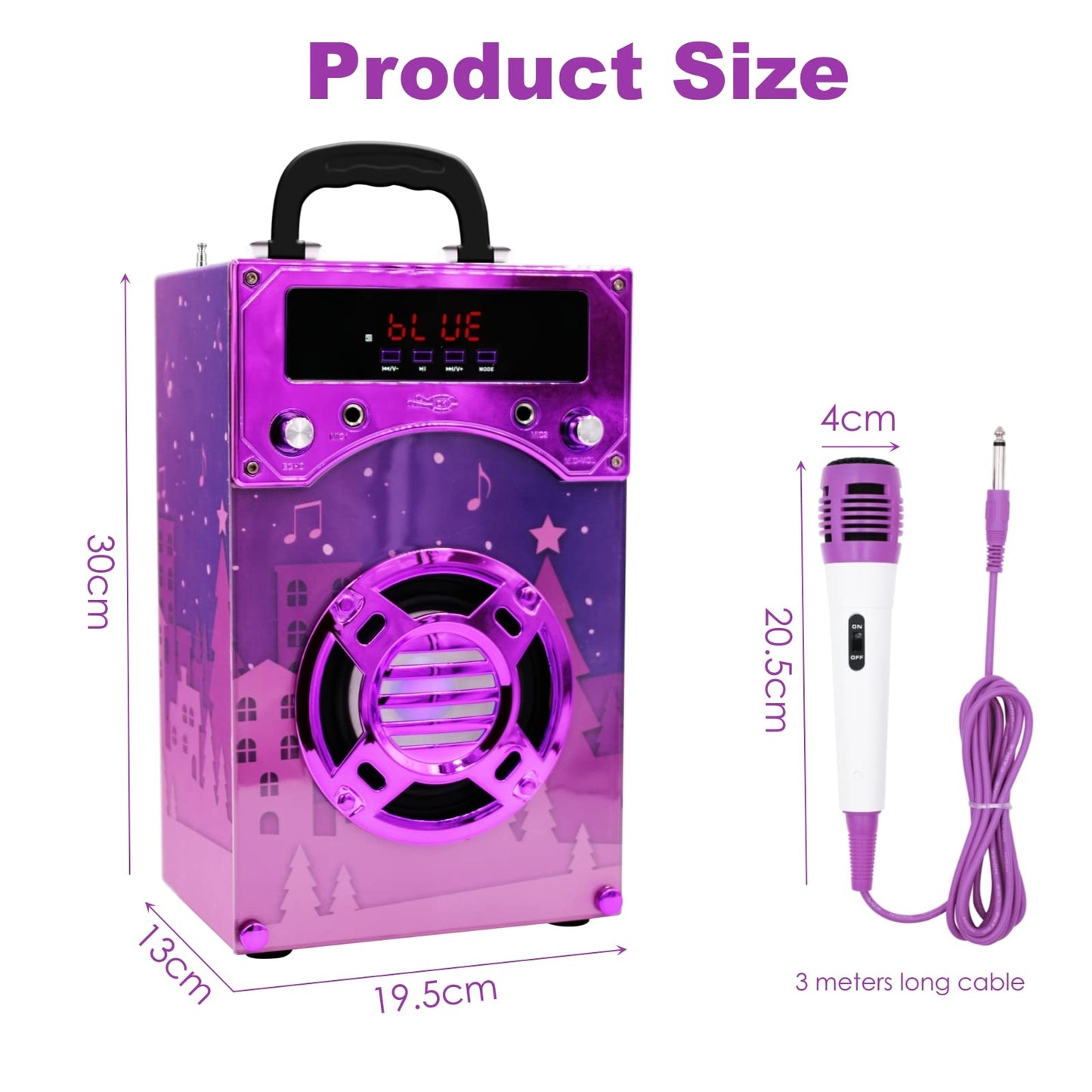 IndeCool Kids Bluetooth Karaoke Speaker with 2 Microphones, Remote Control Speaker Portable Karaoke Machine for Kids Adult Party Gift (Purple)