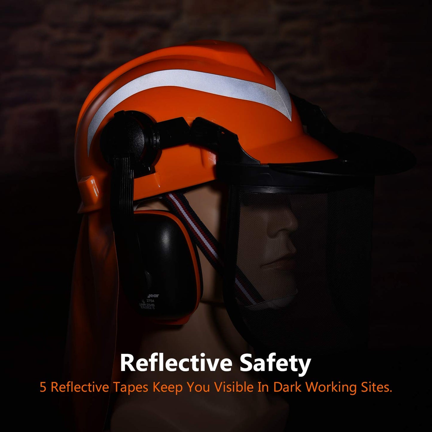 SAFEYEAR Forestry Hard Hat, Cap Style Chainsaw Safety Helmet with 6 Point Ratchet Suspension for Women & Men, with Accessories Adjustable Ear Muffs & Face Shield Visor, Neck Shade (Orange 1 Unit)