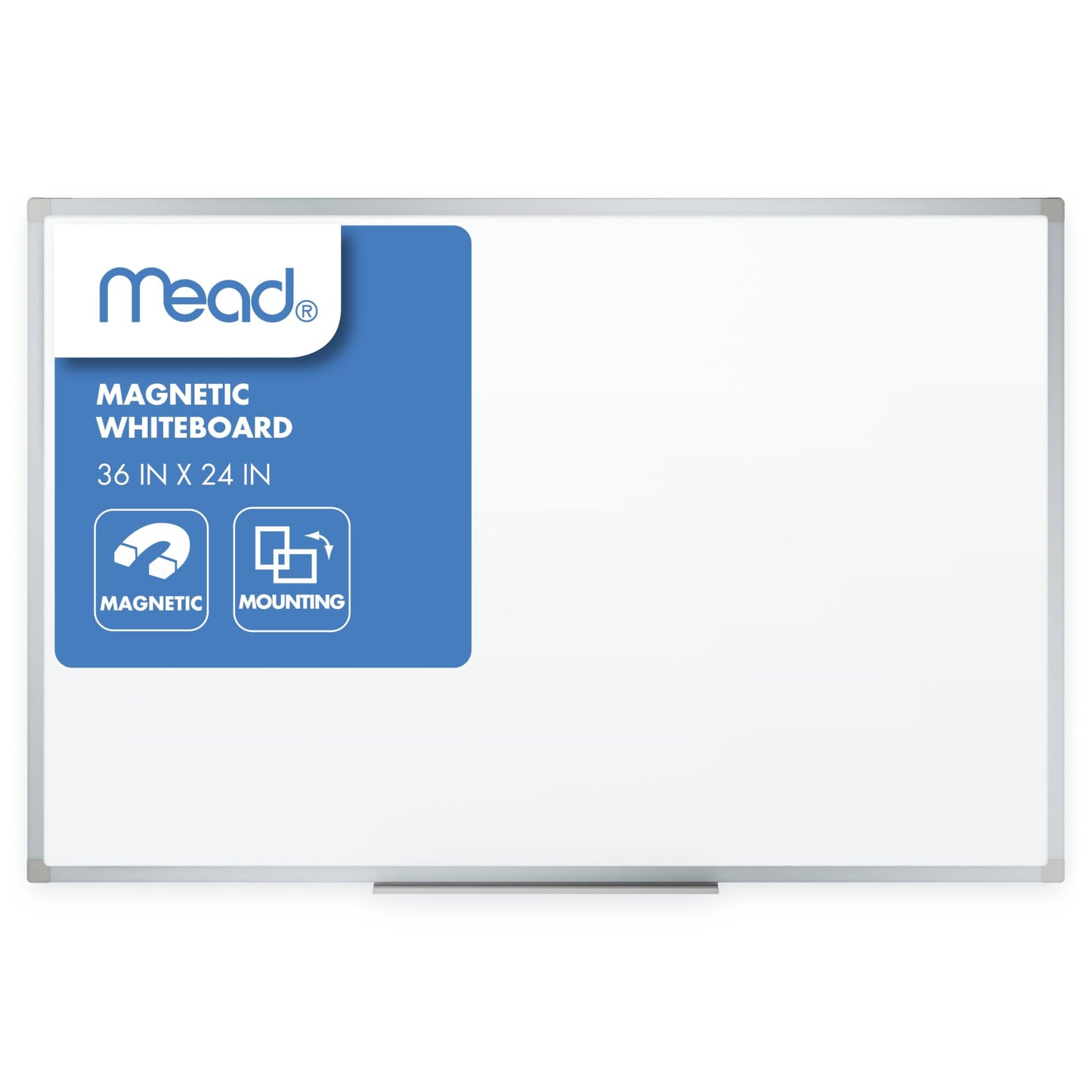 Mead White Board 36" x 24", Magnetic Dry Erase Whiteboard for Wall, White/Silver (SM85356)