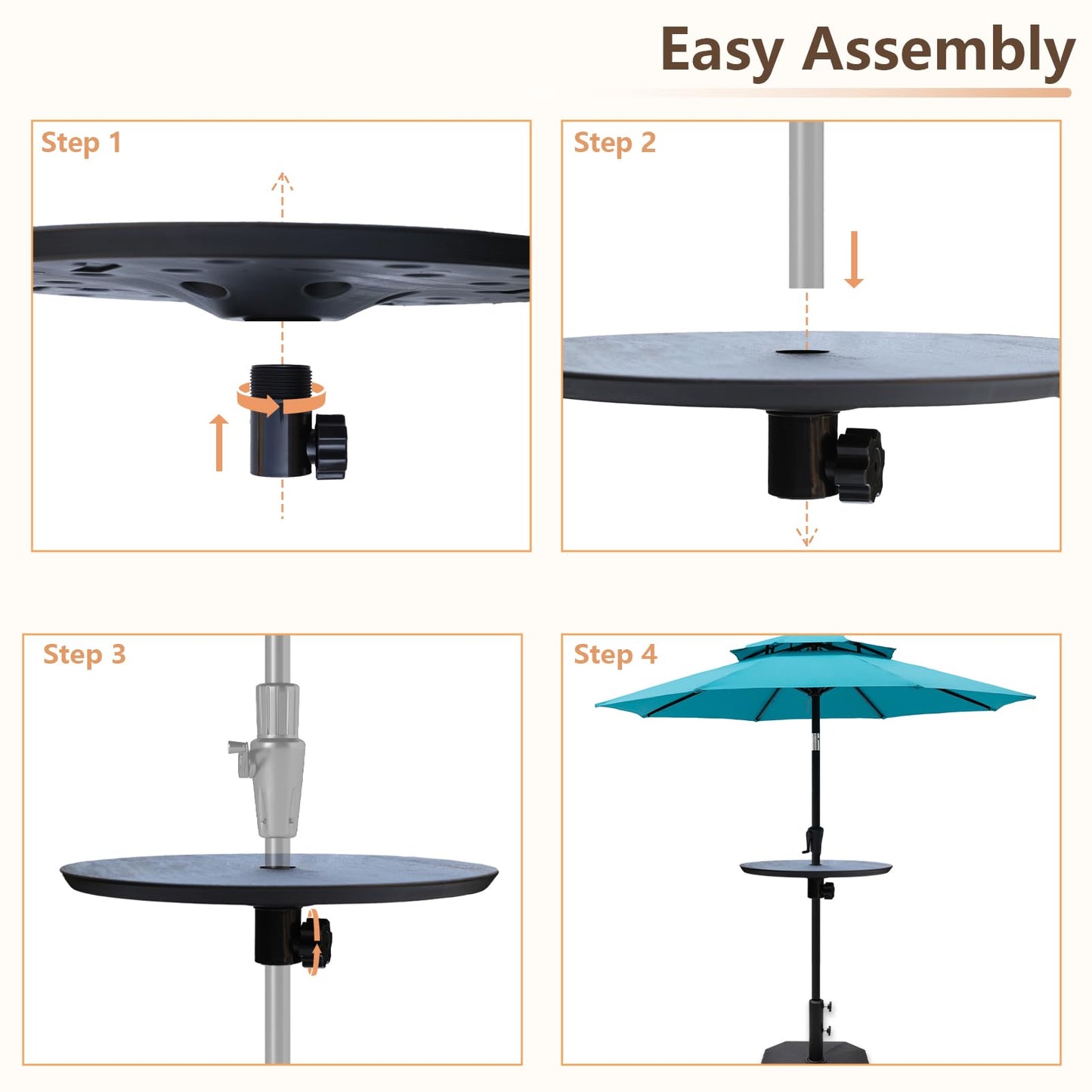 C-Hopetree 20" Patio Outdoor Umbrella Table Tray with 1.5" Hole, Small Round Top for Backyard, Pool, Beach, Deck, Garden, Black