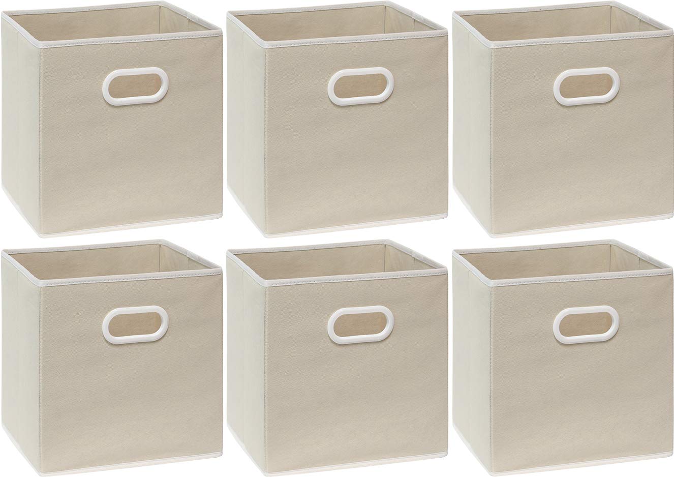 Simple Houseware 11 Inch Foldable Cube Storage Bin with Handle, 6 Pack, Beige