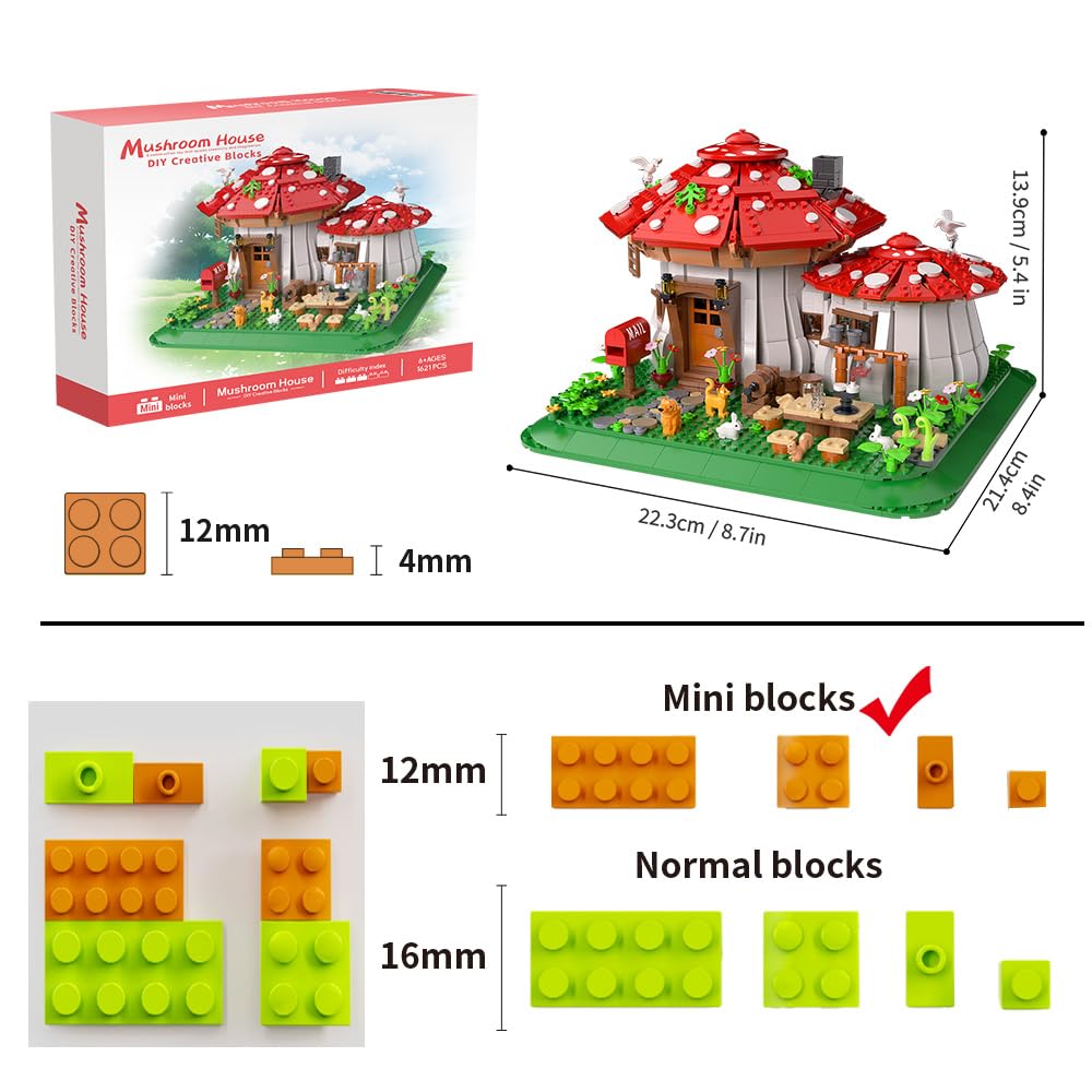 Mushroom House Building Blocks Set - Unique Design Creative Building Toy for Adults and Teens Mini Brick