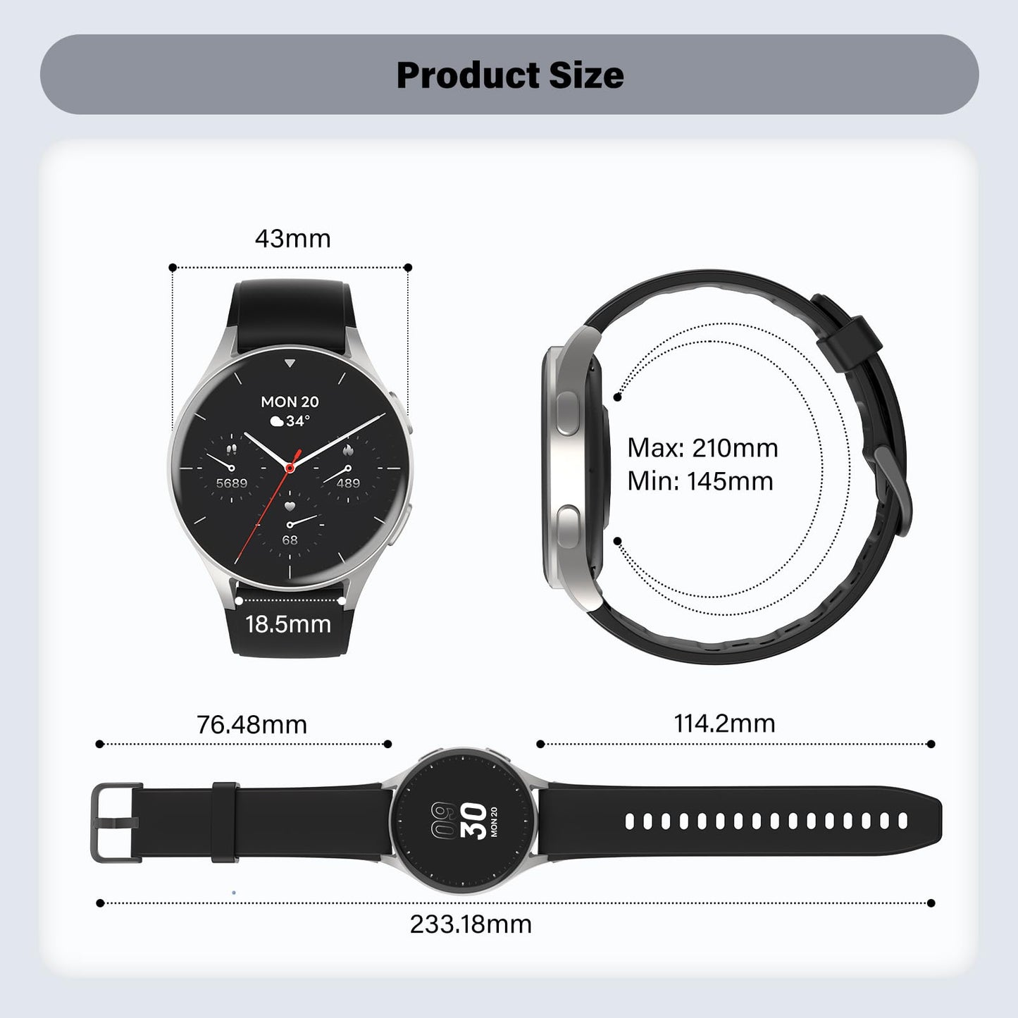 QIPOPC Smart Watch for Women Men, Built-in Alexa, GPS, HRV, VO2 Max, Blood Oxygen, Sleep & Stress Monitor, Compass, Altimeter, 1.32" AMOLED, Fitness & Women’s Health, iOS Compatible (Black, 43mm case)