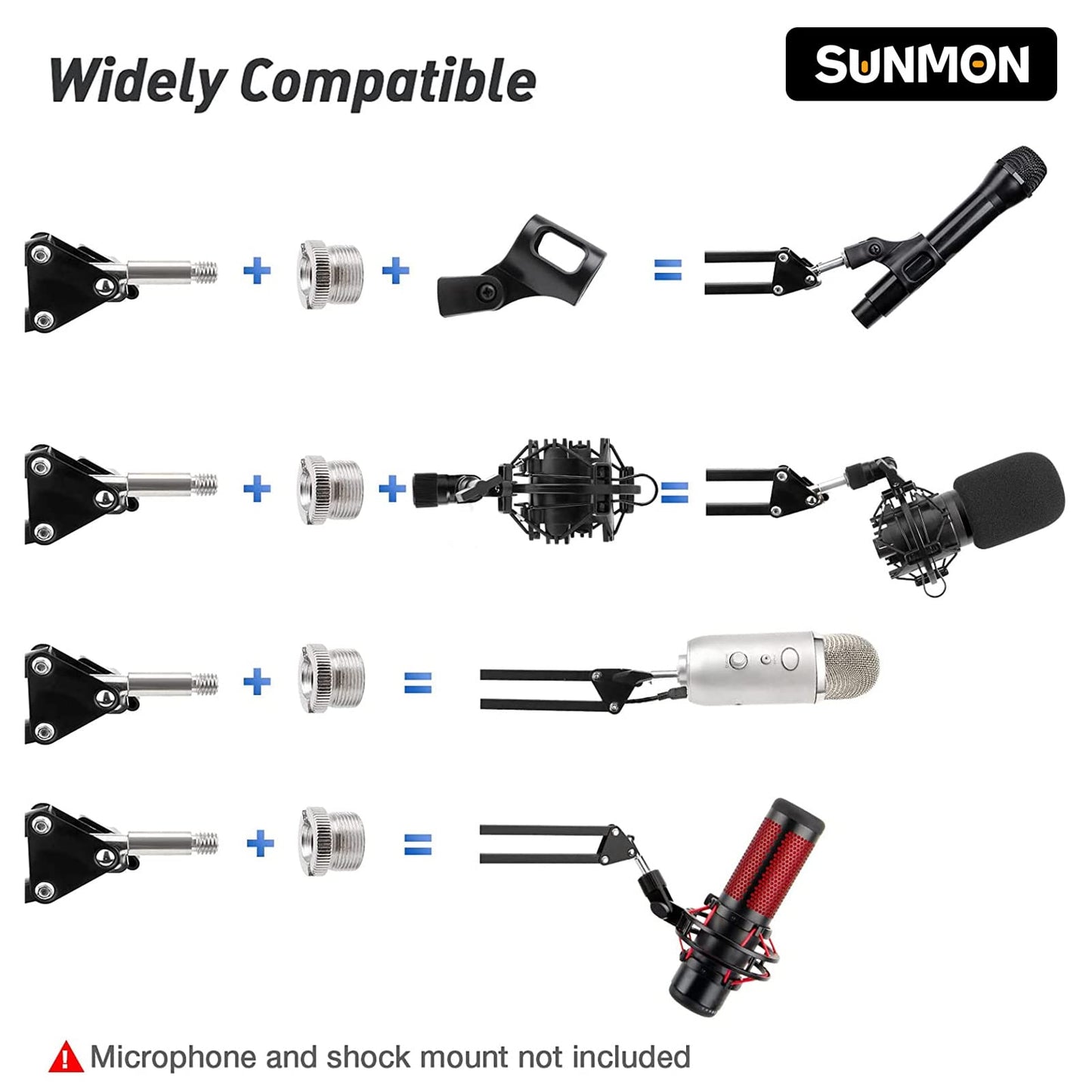 Universal Wall Mount Microphone Arm and Table Boom Arm Mic Stand, Compatible with HyperX QuadCast, Blue Yeti, Blue Snowball and Most of Mic by SUNMON