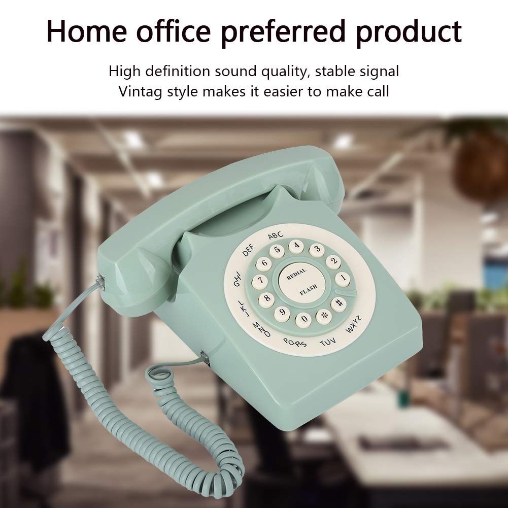 ASHATA Antique Phone, European Style Vintage Telephone Retro Landline Telephones, Large Clear Button and High Definition Call, Number Storage Function, Light Green
