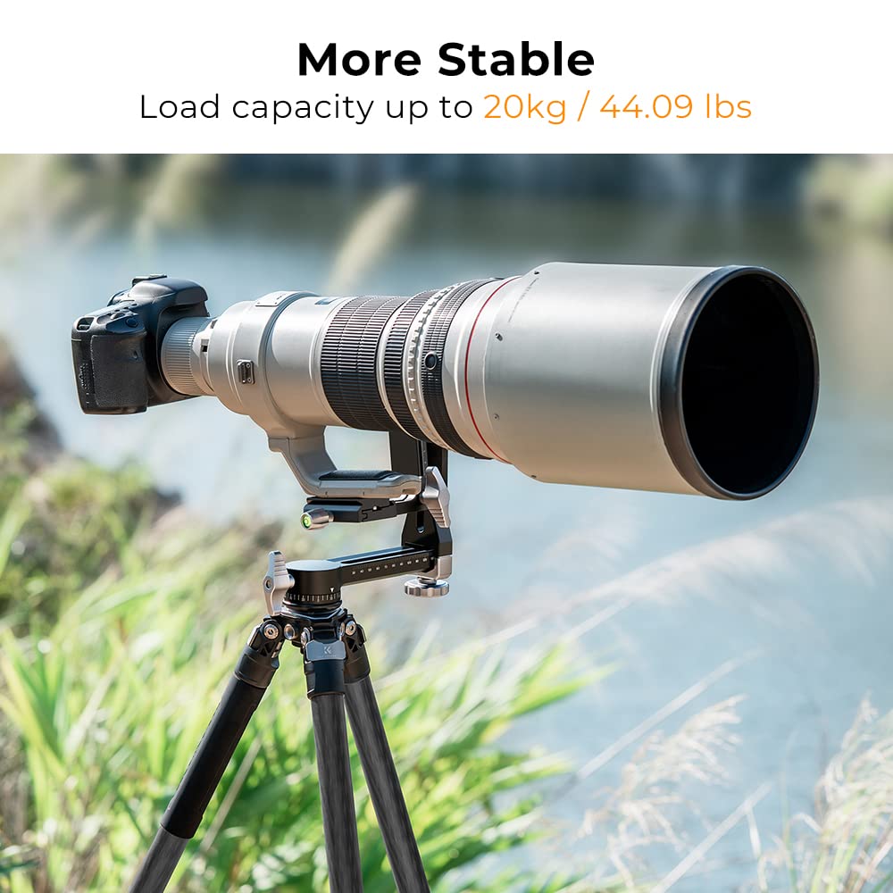 K&F CONCEPT Aluminum 360 Degree Panoramic Gimbal Tripod Head with 1/4'' Standard Quick Release Plate and Bubble Level Capacity up to 44.09lbs/20kg