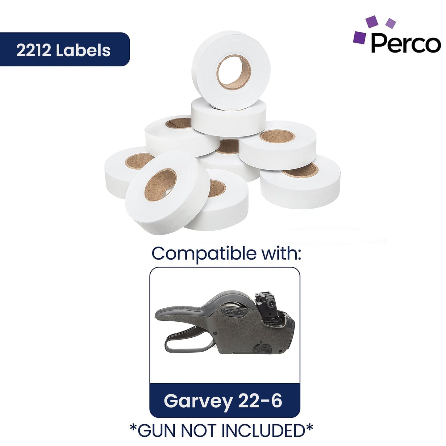 Perco 2212 White Pricing Labels for Garvey Contact 22-6/22-7/22-8 Price Gun - 9 Rolls, 11,000 Pricemarking Labels - with Bonus Ink Roll