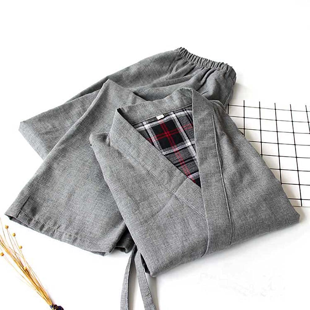 Fendawn Strive Classical Stylish Japanese Style Men Cotton Bathrobe Pajamas Kimono Casual Clothes, Grey