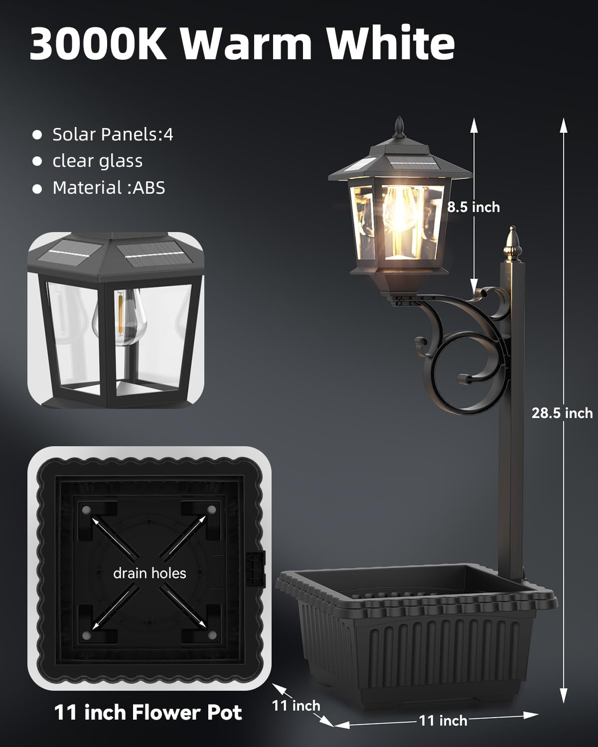 2 in 1 Solar Lamp Post Light with Planter, Waterproof Solar Planter Lights, Wall Mount or Freestanding Solar Lamp Post Llght, Decorative Outdoor Planters for Garden Patio, Front Porch