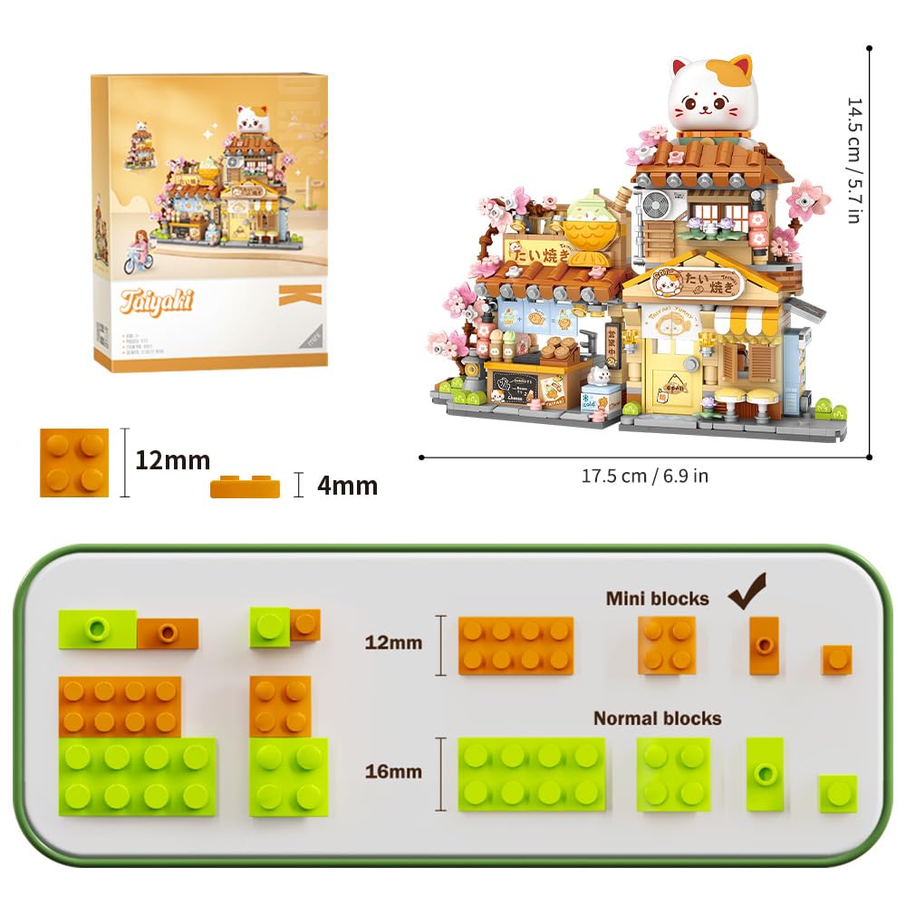 Lucky Cat Building Set,Openable Taiyaki Shop 923PCS Mini Brick Building Toy for Boys Girls Age 8+