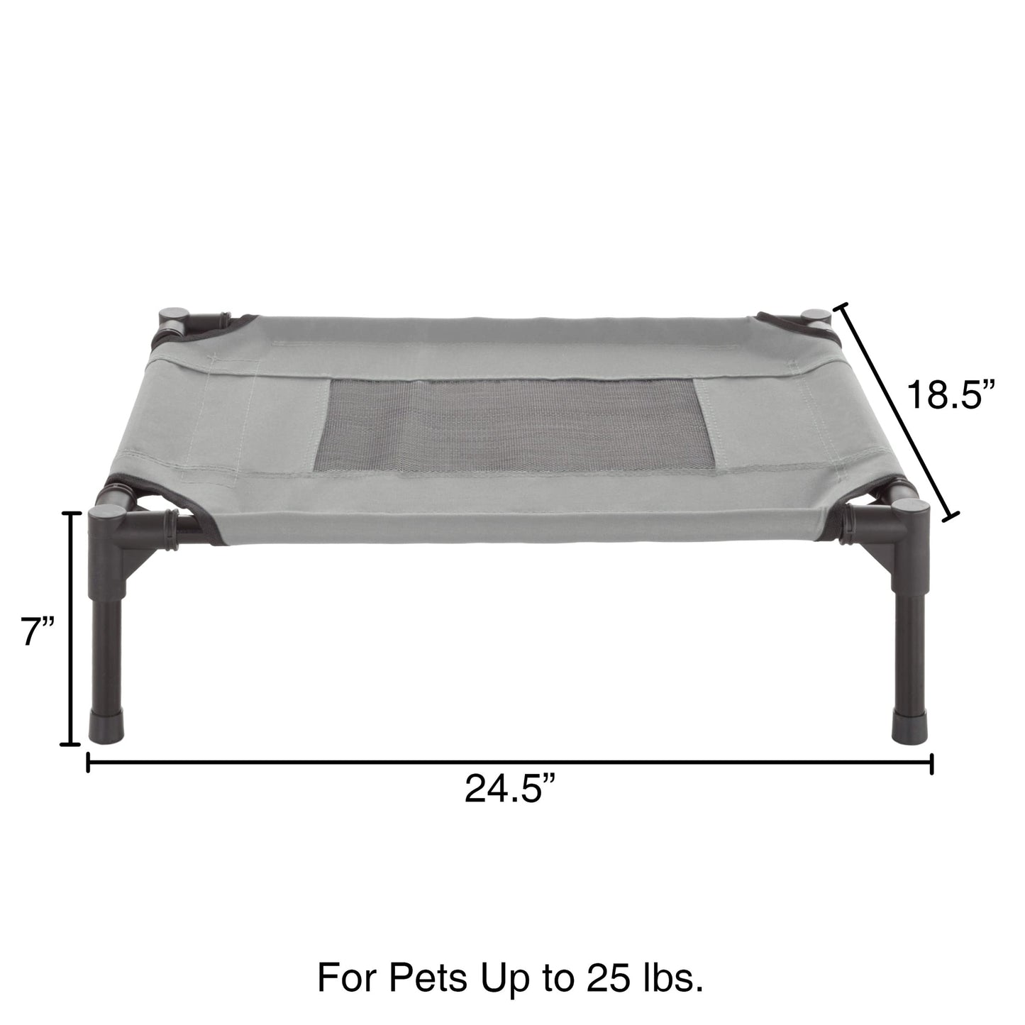 PETMAKER Elevated Pet Bed-Portable Raised Cot-Style Bed w/Non-Slip', 24.5”X 18.5”X 7” for Dogs, Cats, & Small Pets-Indoor/Outdoor Use (Gray) , Grey