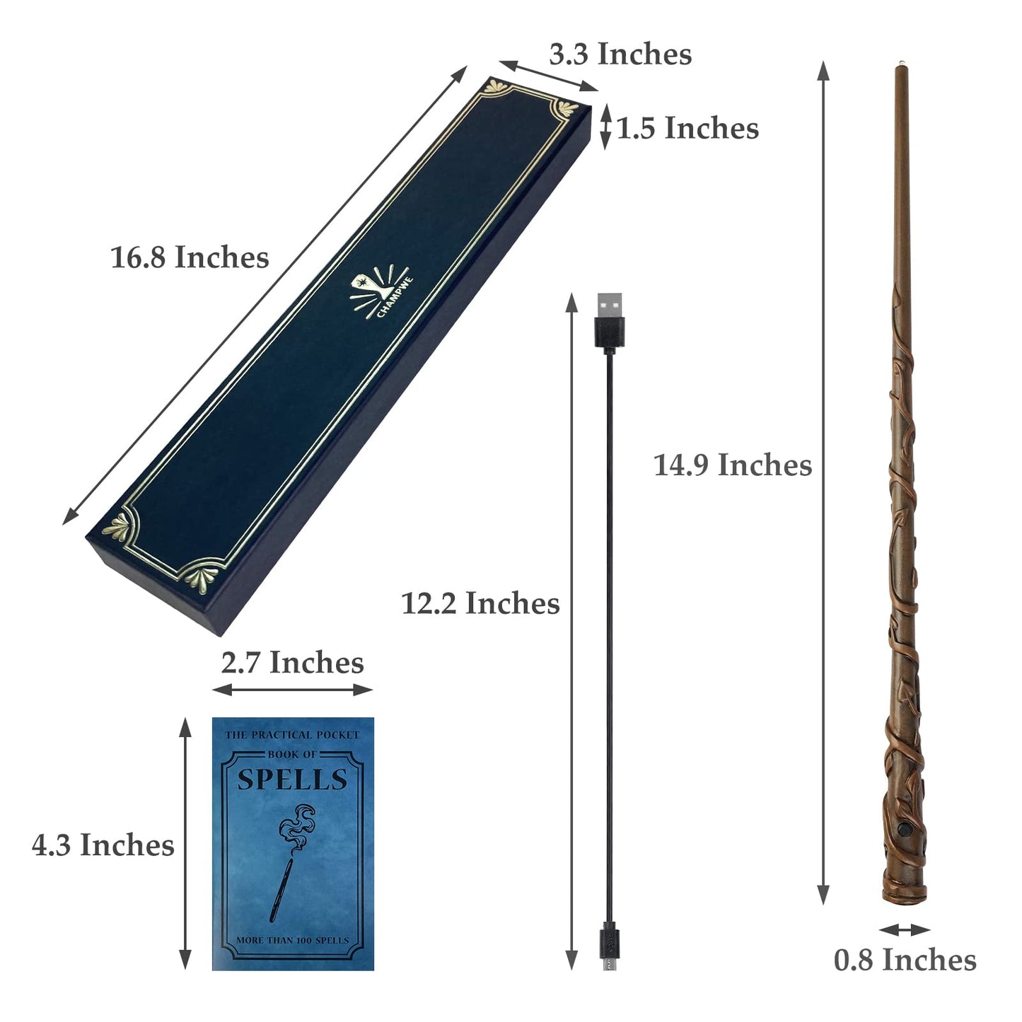 Light Up Magic Wizard Wand Rechargeable Illuminating Toy for Kids Witch Collection Cosplay Accessories (Twine)