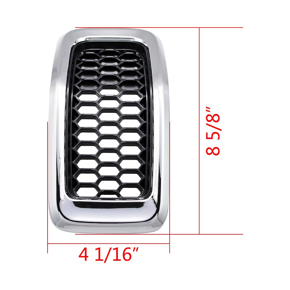 Compatible with 2014-2018 Jeep Cherokee 4-Door Grille Grill Cover Trim Insert Kit 7pcs (Black Mesh Grille + Chrome Moulding Trim)
