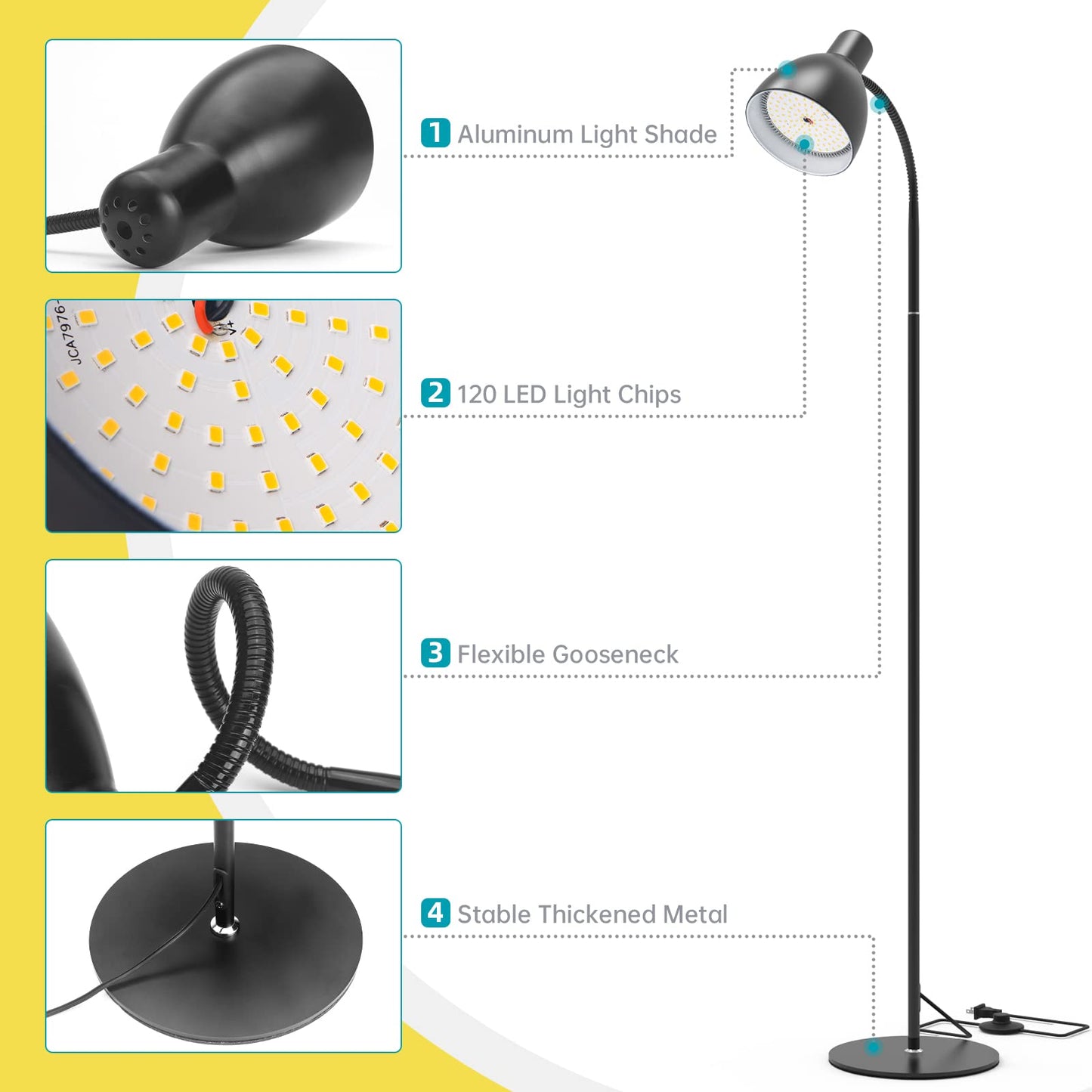 Bstrip Grow Light Floor Lamp, 5000K Full Spectrum 25W LED Grow Light for Indoor Plants - 55" H Floor Stand, Adjustable Angle with On/Off Switch