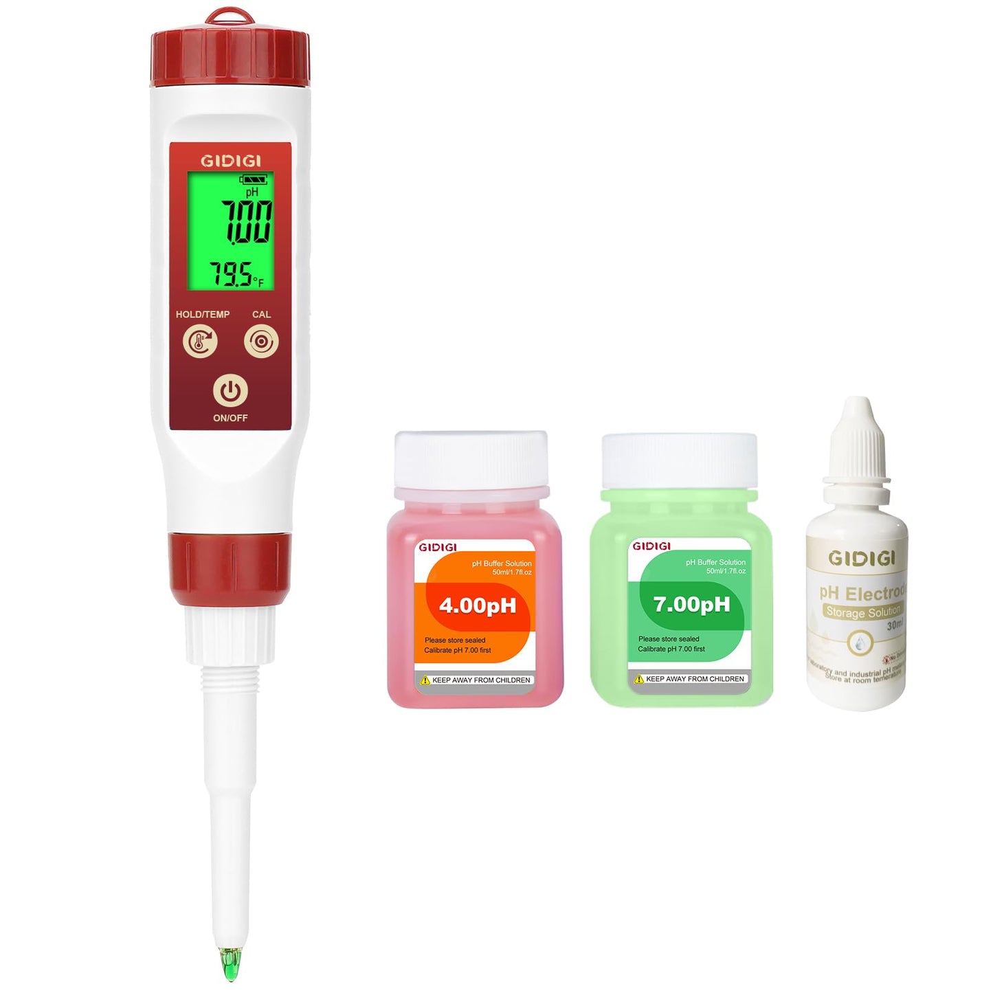 GIDIGI pH Meter for Food, Digital pH Meter for Fermentation, Hot Sauce, Canning, Spear Tip pH Pen Probe for Cheese, Cooking, Sourdough Bread, Saliva, Water Resistant Food pH Tester for Semi-Solid