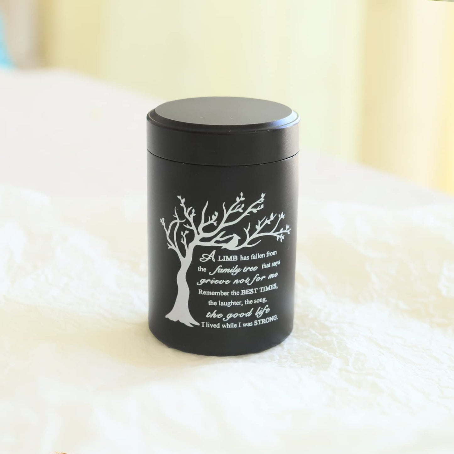 Limbo Aluminium Mini Urns - Set of 4, 2.7 inch High, Human/Pet Ashes Keepsake Urns - 'A Limb has Fallen from Family Tree That say Grieve not for me'
