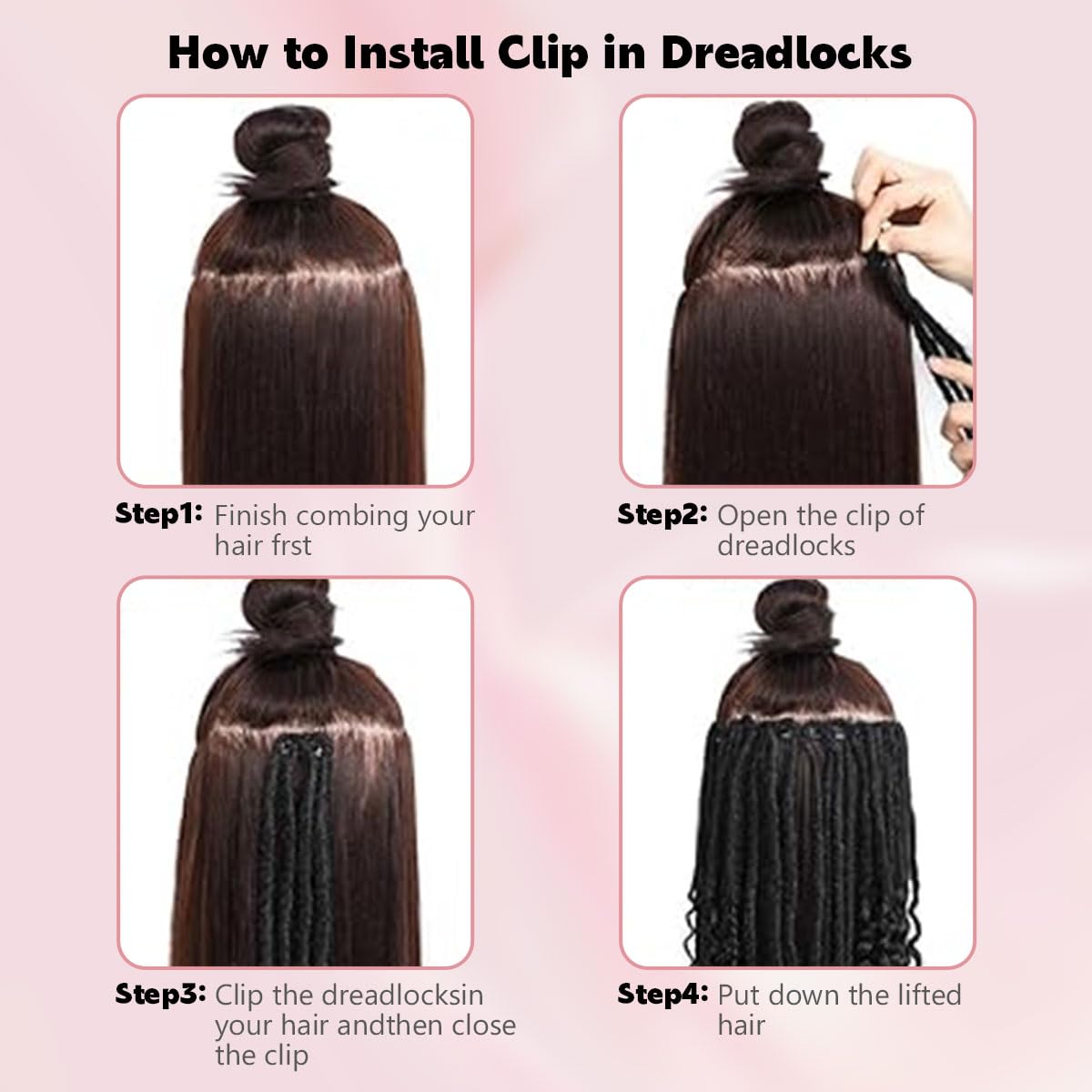 24 Inch Clip in Dreadlock Hair Extensions 10Clips 40 Strands Synthetic Handmade Soft Clip In Dreads Extensions for Women,Brown/Blonde