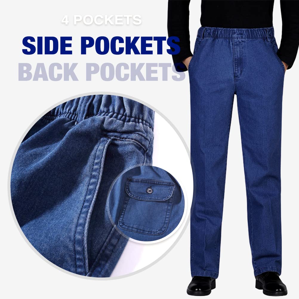 IDEALSANXUN Men’s Elastic Waist Loose Fit Denim Pants Casual Solid Jeans Trouser, Light Blue, 34W x 30L