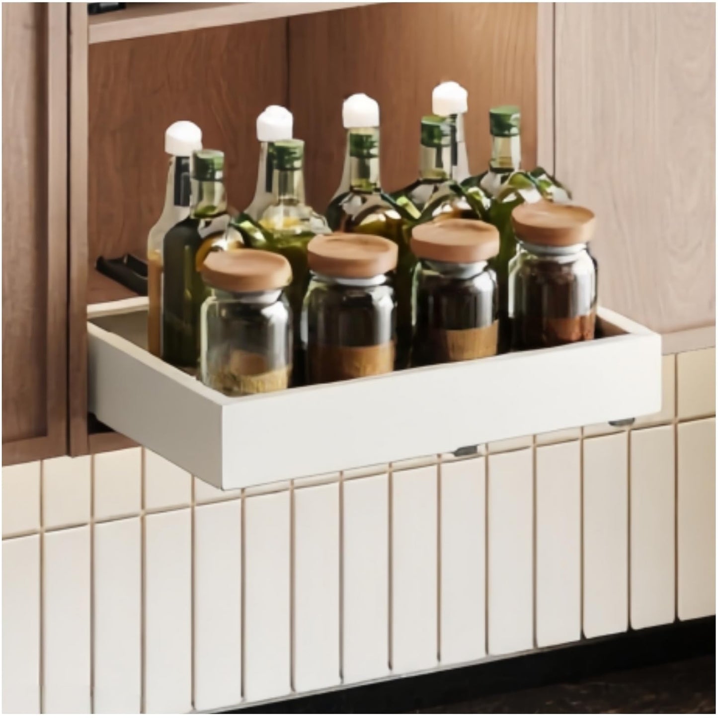 Fokyfok Pull out Cabinet Organizer,Width (11"-18") and Depth (10"-13") Expandable,No Drill Adjustable Slide out Drawers for Kitchen,Pantry,Adhesive Roll out Shelves,for Cabinets Without Lip,White