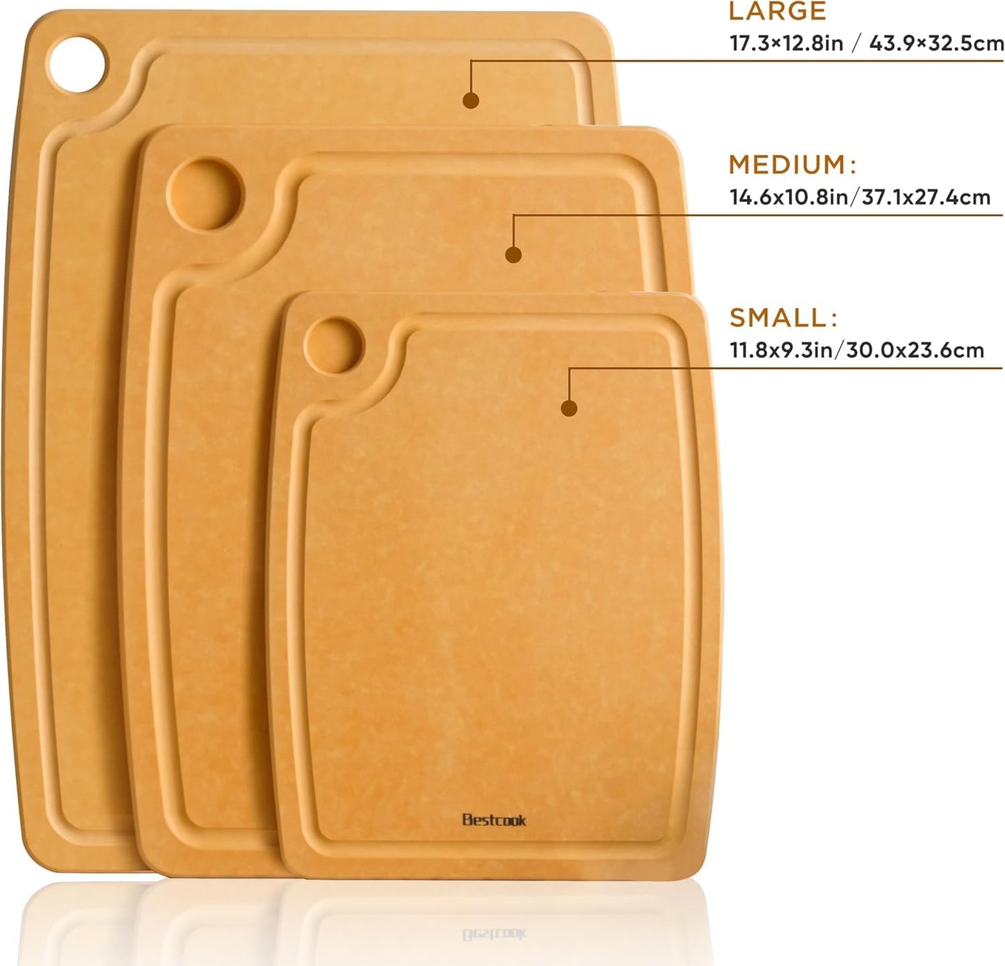 BESTCOOK Wood Fiber Cutting Board for Kitchen, BPA-Free Reversible Durable Chopping Board with Juice Groove, Non-Porous Dishwasher Safe, Non-Slip, Knife Friendly for Meat Bread Fruit, Natural