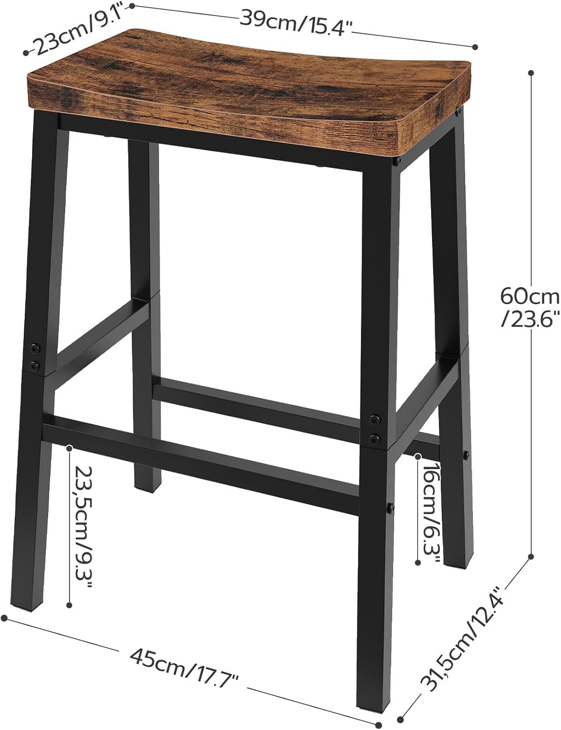 HOOBRO Bar Stools, Set of 2 Bar Chairs, Saddle Stools, Kitchen Counter Stools with Footrests, Industrial Stools for Dining Room, Kitchen, Counter, Bar, Rustic Brown and Black BF02MD01