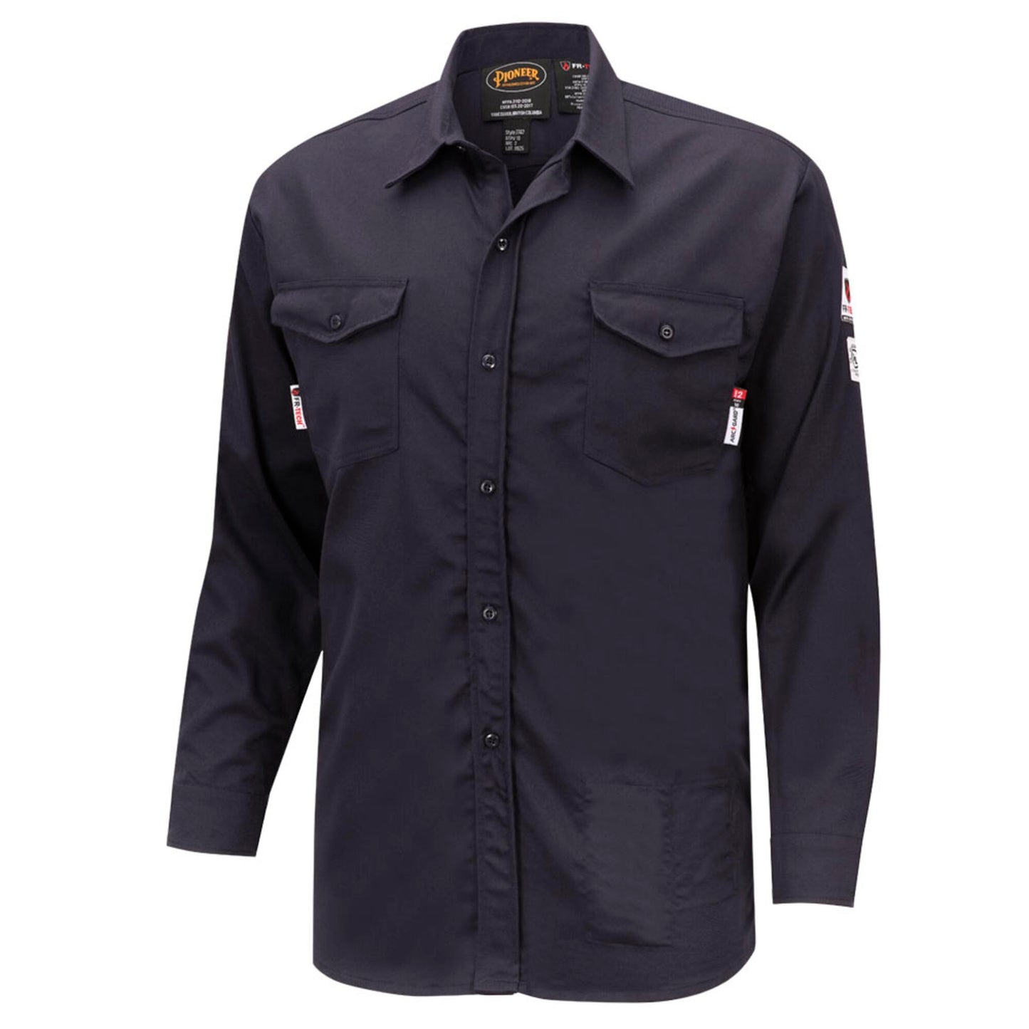 Pioneer FR Arc Rated Button-Up Safety Shirt for Men - Flame Resistant - ARC 2 PPE 10 Cal - Navy Blue