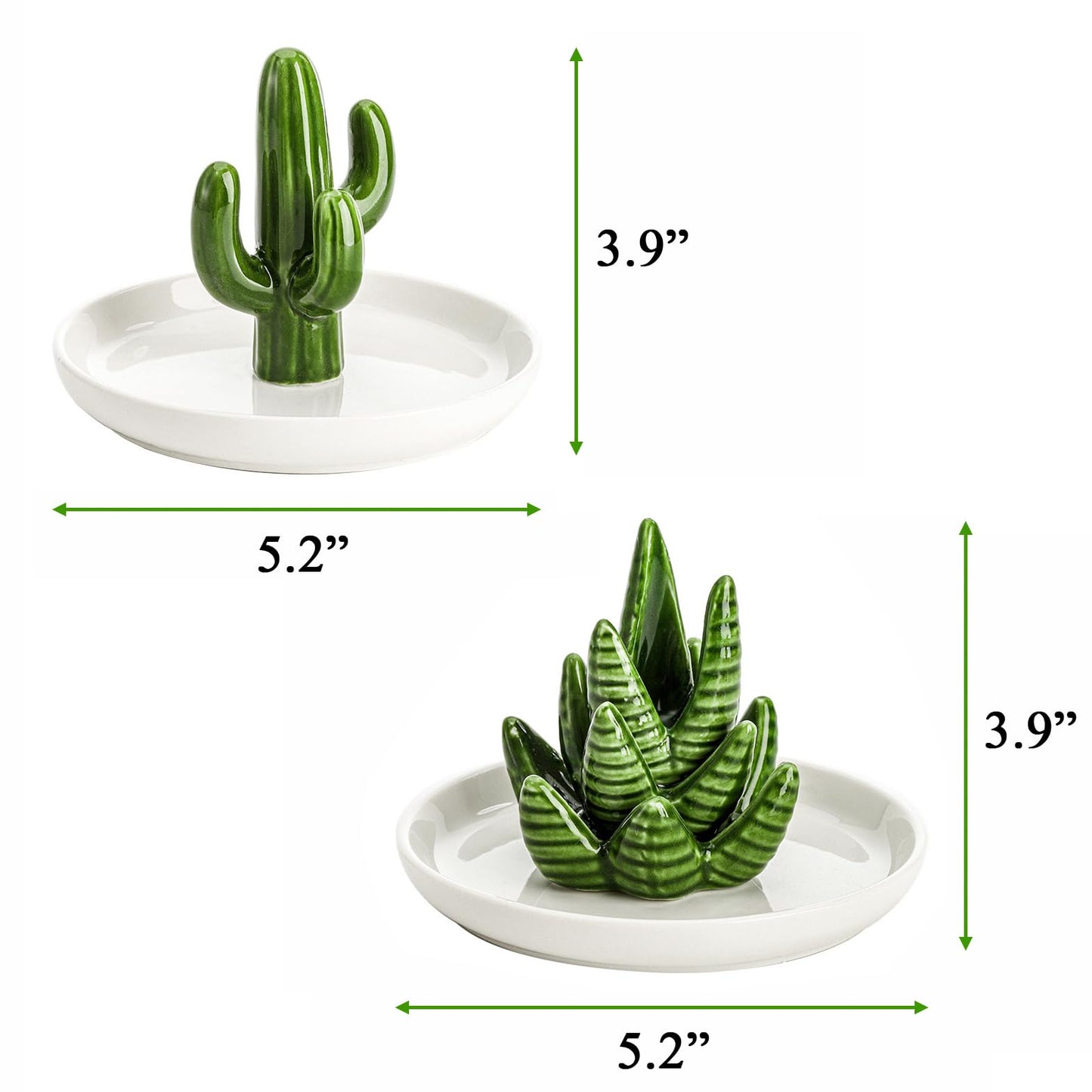 Elsjoy Set of 2 Aloe and Cactus Ring Holder Dish, Ceramic Plant Jewelry Dish Bracelet Earrings Necklace Organizer Tray, Decorative Succulent Trinket Dish for Wedding, Birthday Gifts, Home Decor