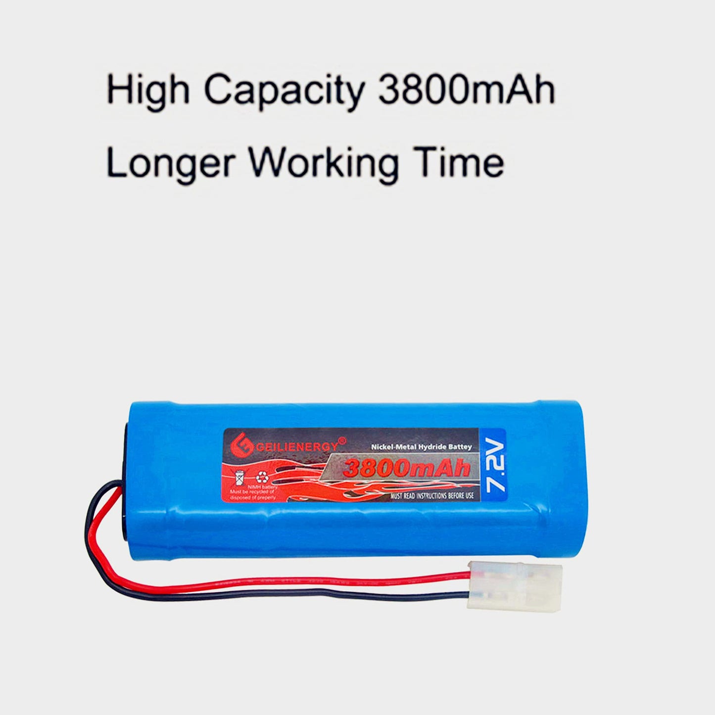 GEILIENERGY 7.2V RC Battery Pack(1 Pack) 3800mAh High Capacity 6-Cell NiMH Flat Battery Pack w/Standard Tamiya Connector+7.2V Smart Charger(1 PCS)