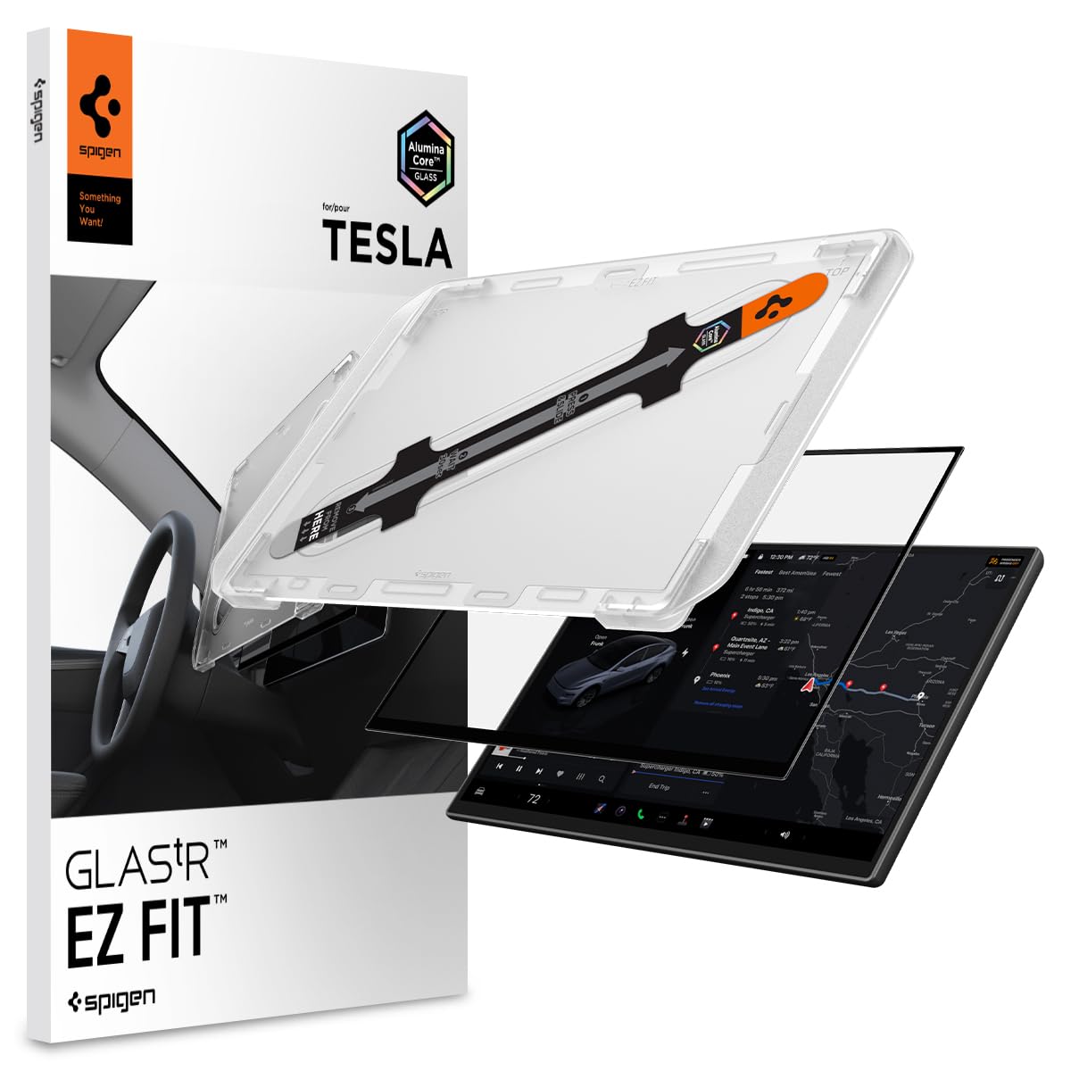Spigen AluminaCore Tempered Glass Screen Protector [GlasTR EZ FIT] designed for Tesla Model Y Premium (2026), Model Y Performance (2025/2026) - Crystal Clear