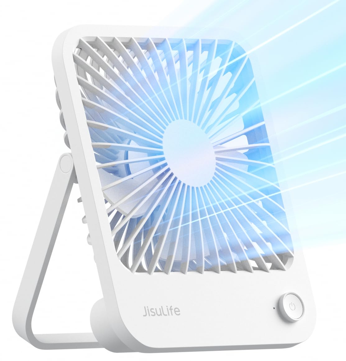 JISULIFE Desk Fan Battery Rechargeable, 4500mAh 180°Foldable Portable Personal Fan, 4 Speeds Adjustable Long Battery-life for Home Office Travel Outdoor-White