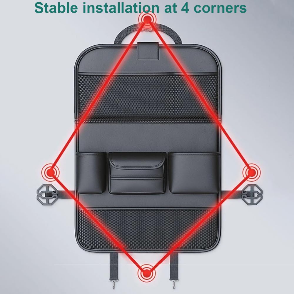 2 Pack Car Back Seat Organizer Leather Car Storage Organizer with Foldable Food Table Tray and Pockets Kick Mats Backseat Protector Travel Accessories (2, Black)