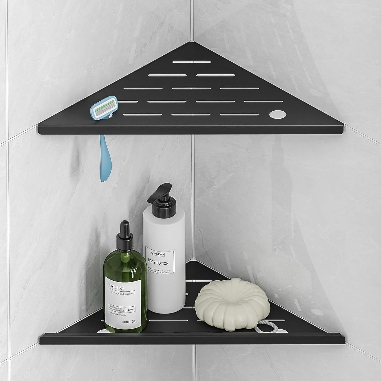 Corner Shower Shelf 2-Pack,10" Shower Organizer Shelves with Razor Holder,Rustproof Stainless Steel Recessed Shower Shelves Corner,No Drilling Bathroom Shower Shelf for Tiled Wall