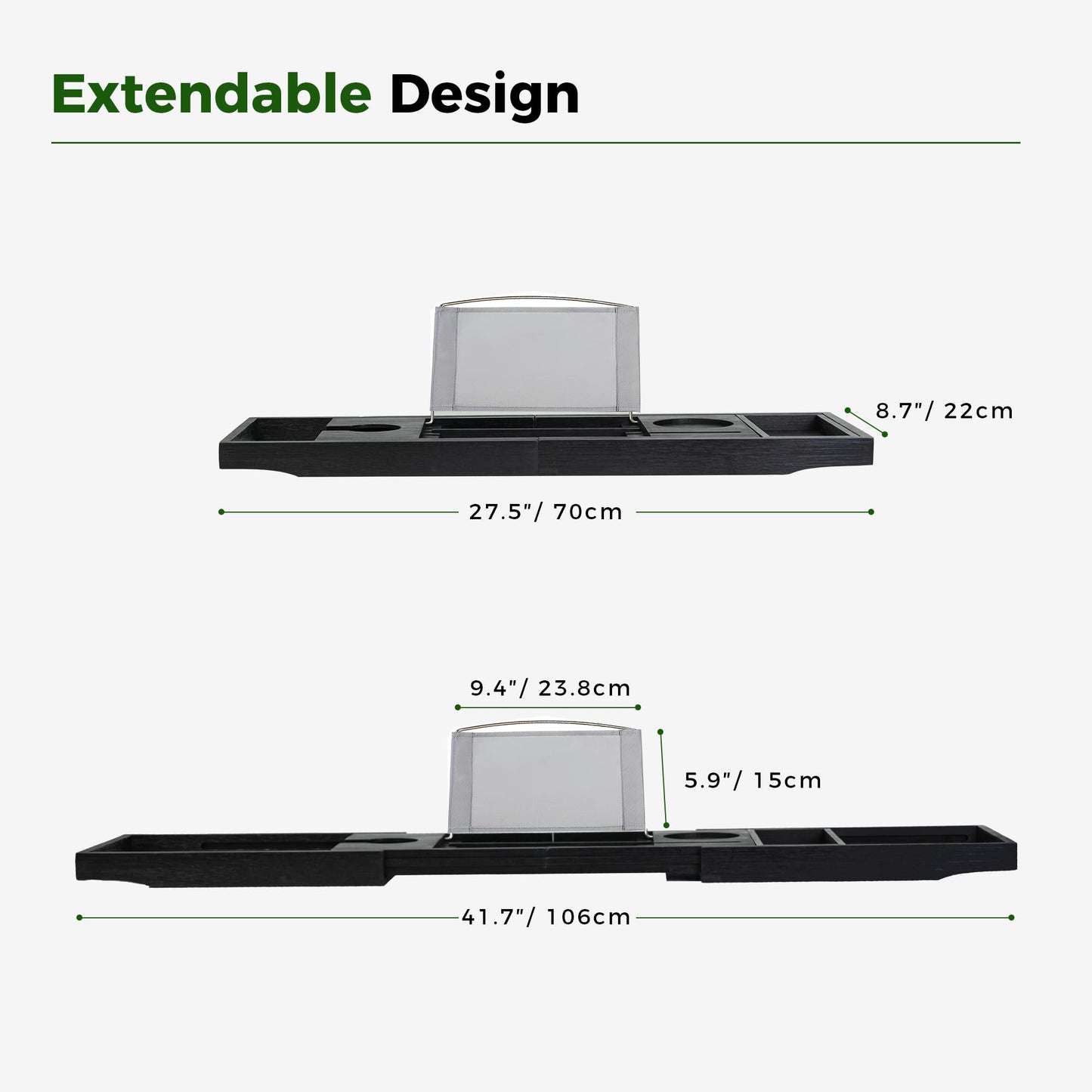 Utoplike Bath Tub Tray Caddy Black, Bath Table Shelf, Bamboo Bathtub Caddy Tray for Bathtub, Expandable Bath Rack for Bathroom