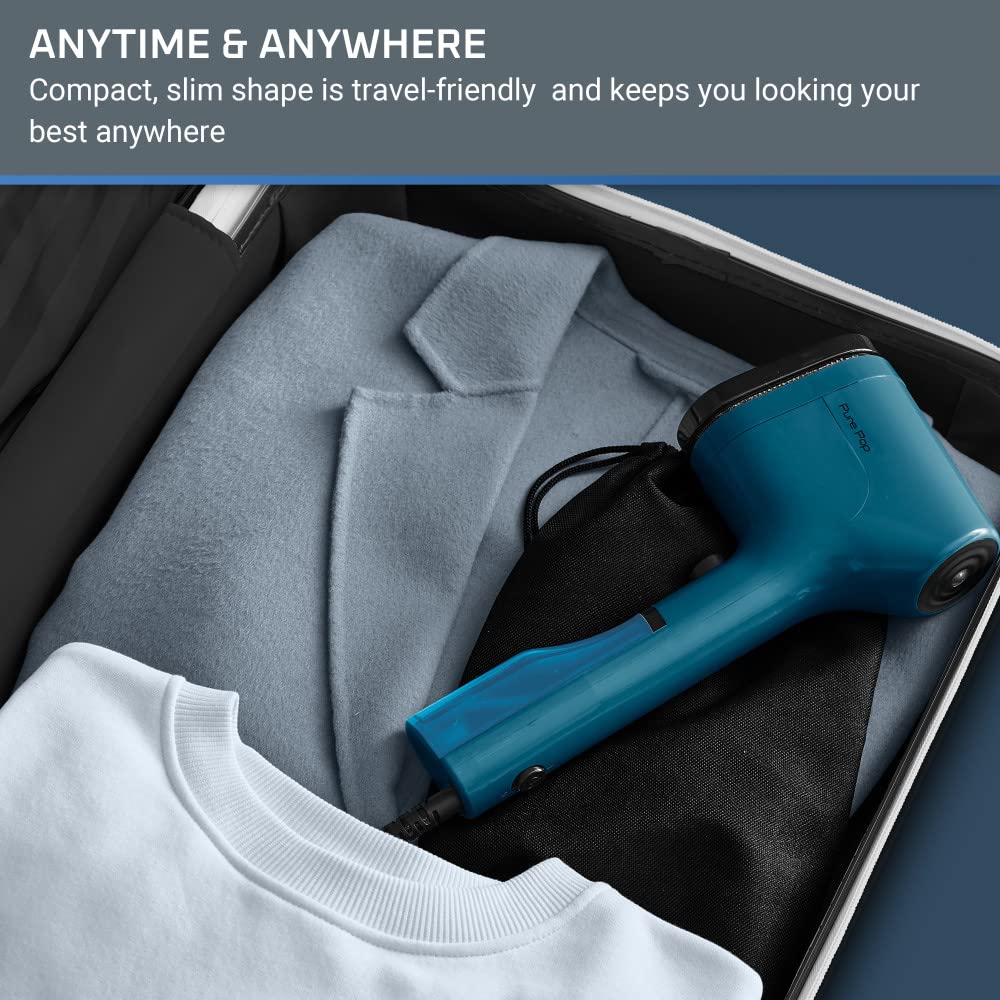 Rowenta Pure Pop, Handheld Steamer for Clothes 1.5 Pounds 15 Second Heatup, 2.3 Ounce Capacity 1150 Watts, Portable, Garment Steamer, With Lint Remover, Blue
